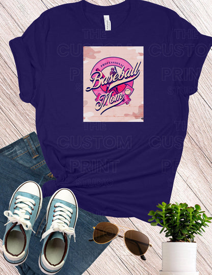 Personalized Baseball Mom T-Shirt: Custom Name Sleeve, Camo Print Valentines Day Gift