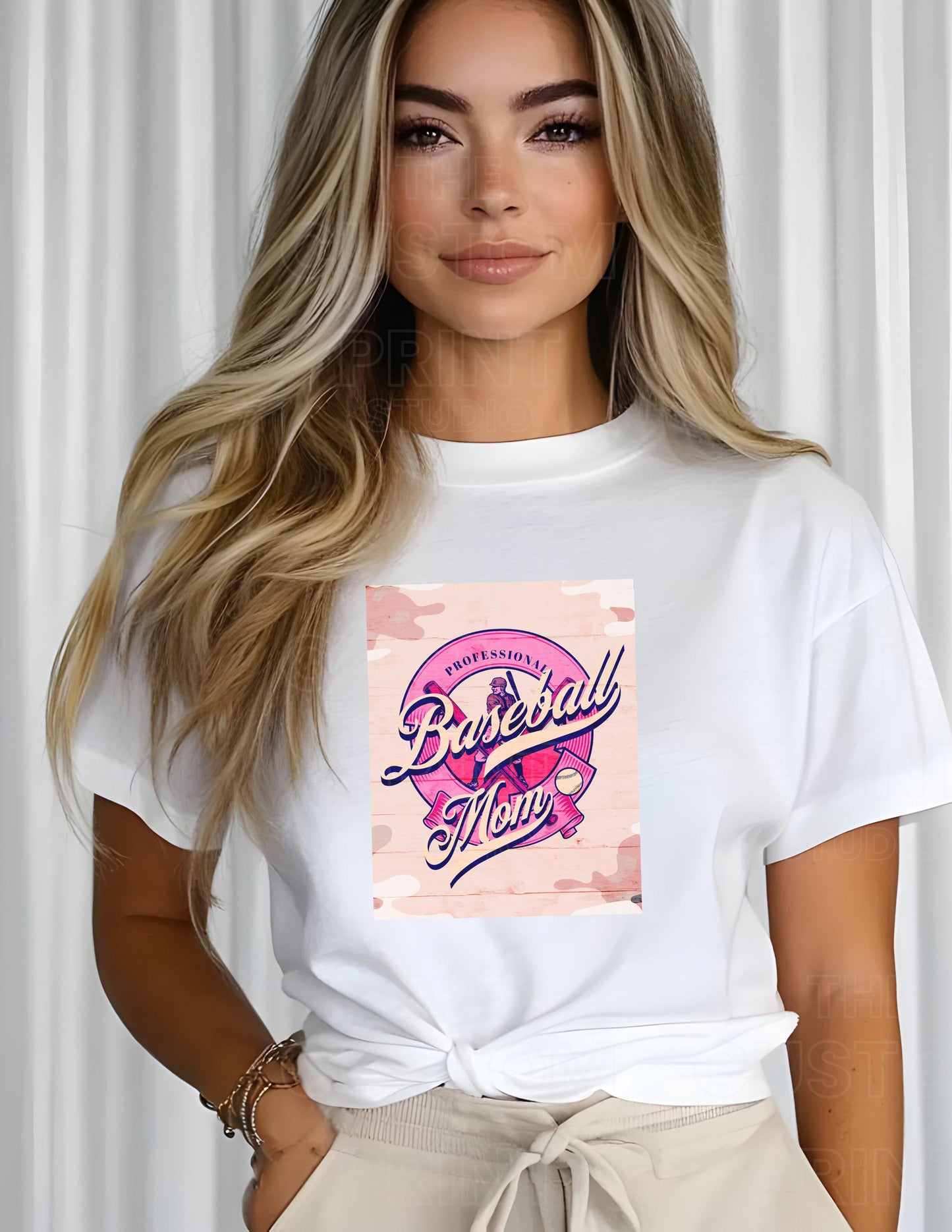 Personalized Baseball Mom T-Shirt: Custom Name Sleeve, Camo Print Valentines Day Gift