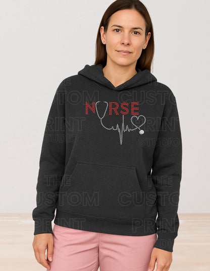 Rhinestone Nurse Sweatshirt: Stethoscope Heartbeat, Nurses, Nurse Student, School Nurse, NICU Nurse, Cardiology Nurse, RN, Nurse Practioner
