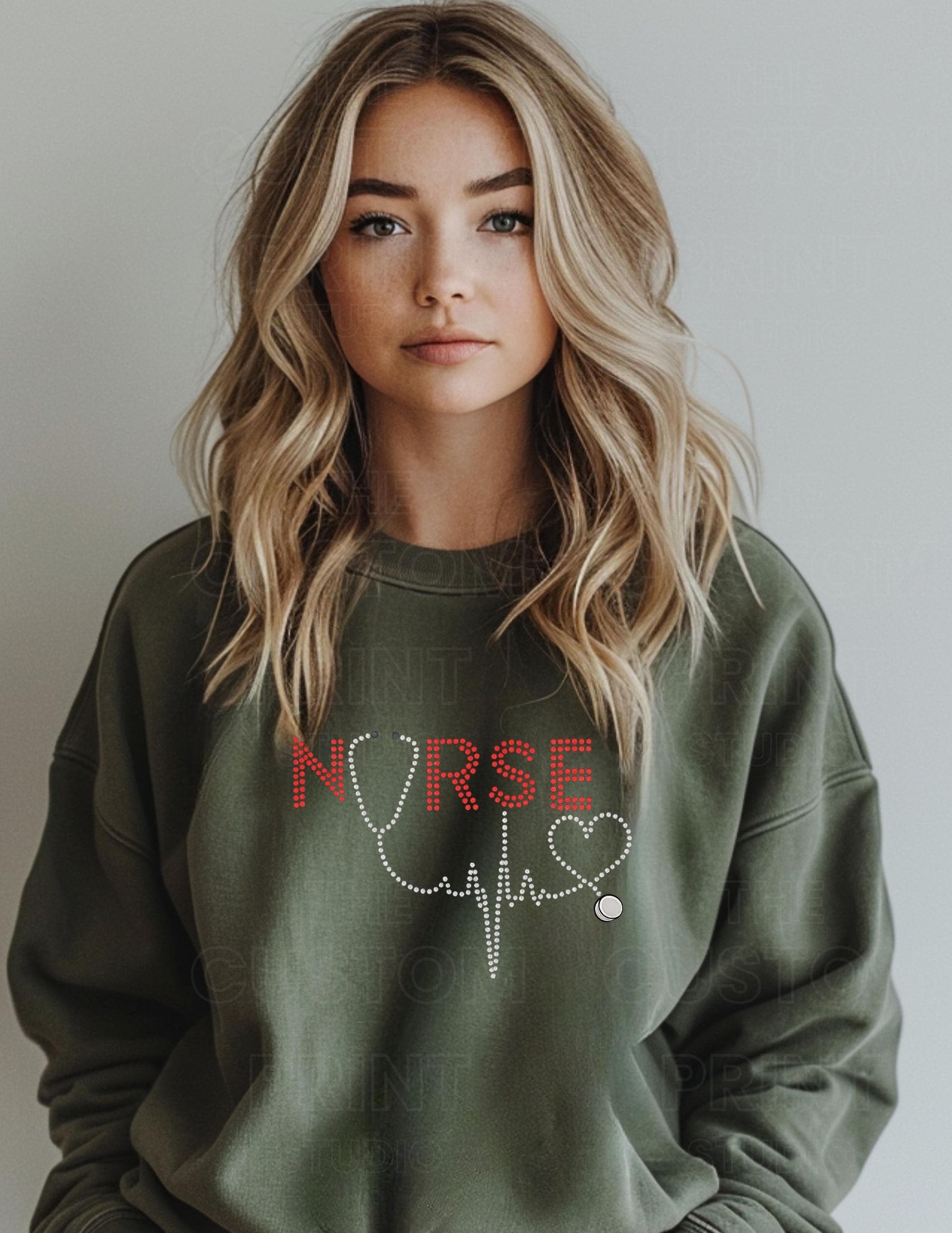 Rhinestone Nurse Sweatshirt: Stethoscope Heartbeat, Nurses, Nurse Student, School Nurse, NICU Nurse, Cardiology Nurse, RN, Nurse Practioner