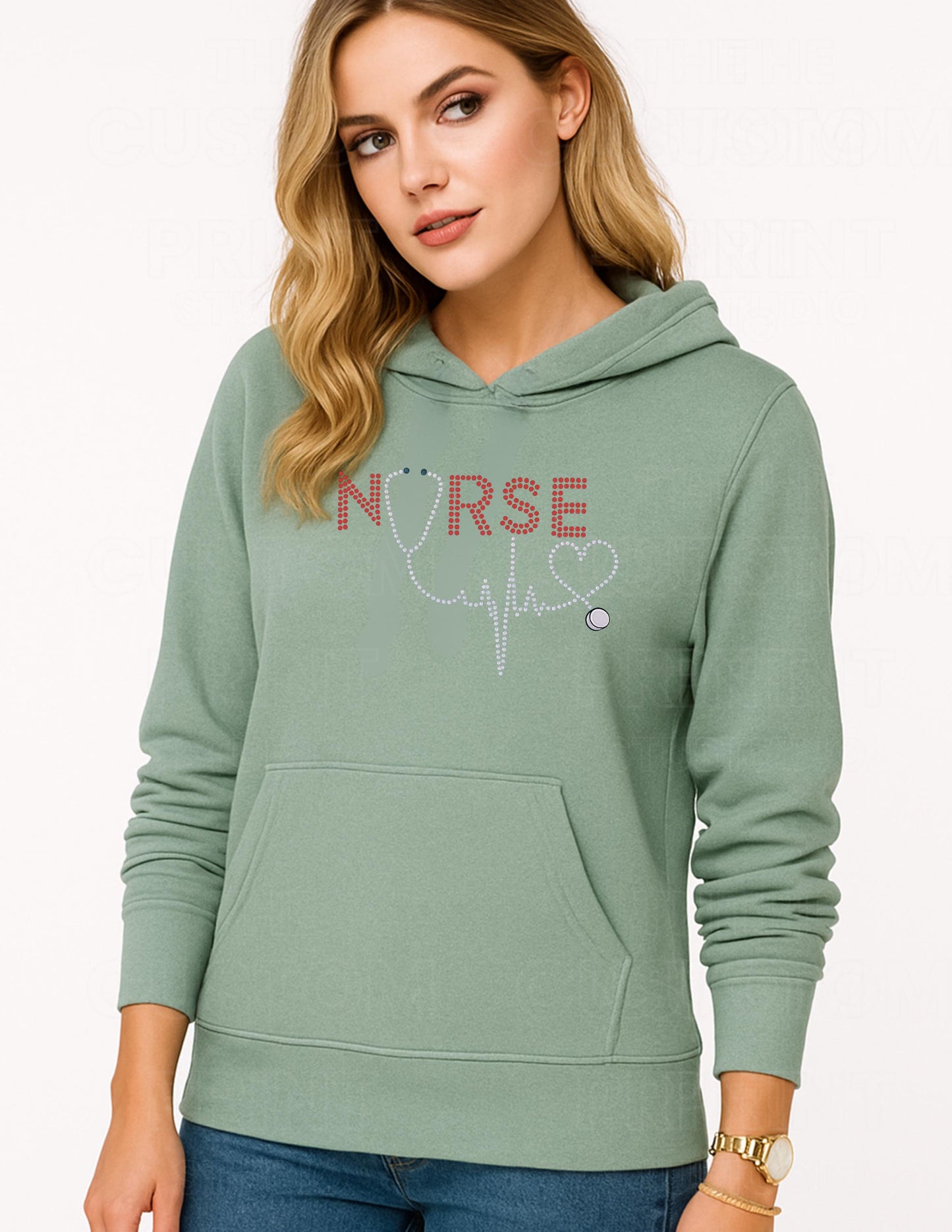 Rhinestone Nurse Sweatshirt: Stethoscope Heartbeat, Nurses, Nurse Student, School Nurse, NICU Nurse, Cardiology Nurse, RN, Nurse Practioner