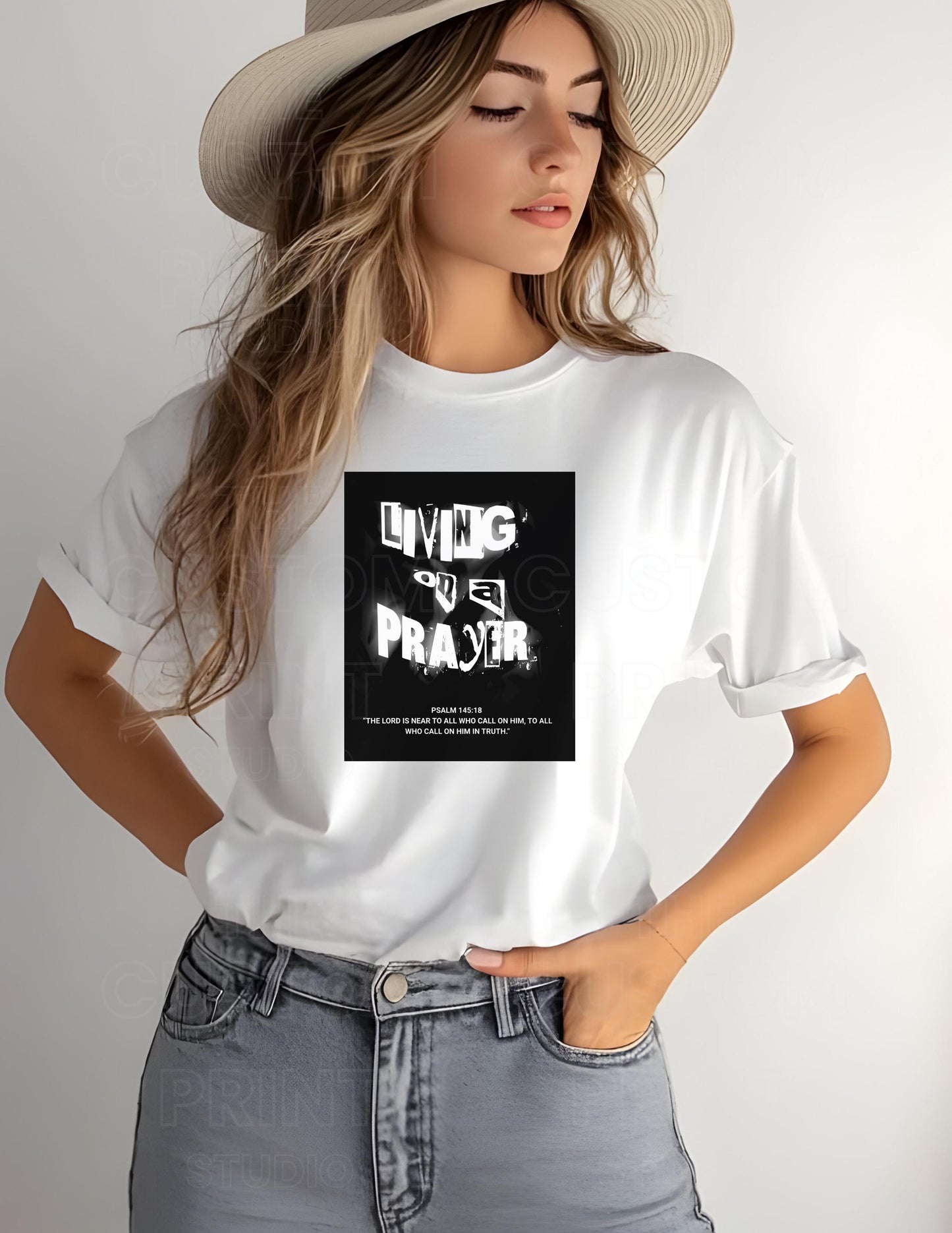 Living on a Prayer T-Shirt – Grunge Christian Rock Tee, Psalm 145:18 Graphic Shirt