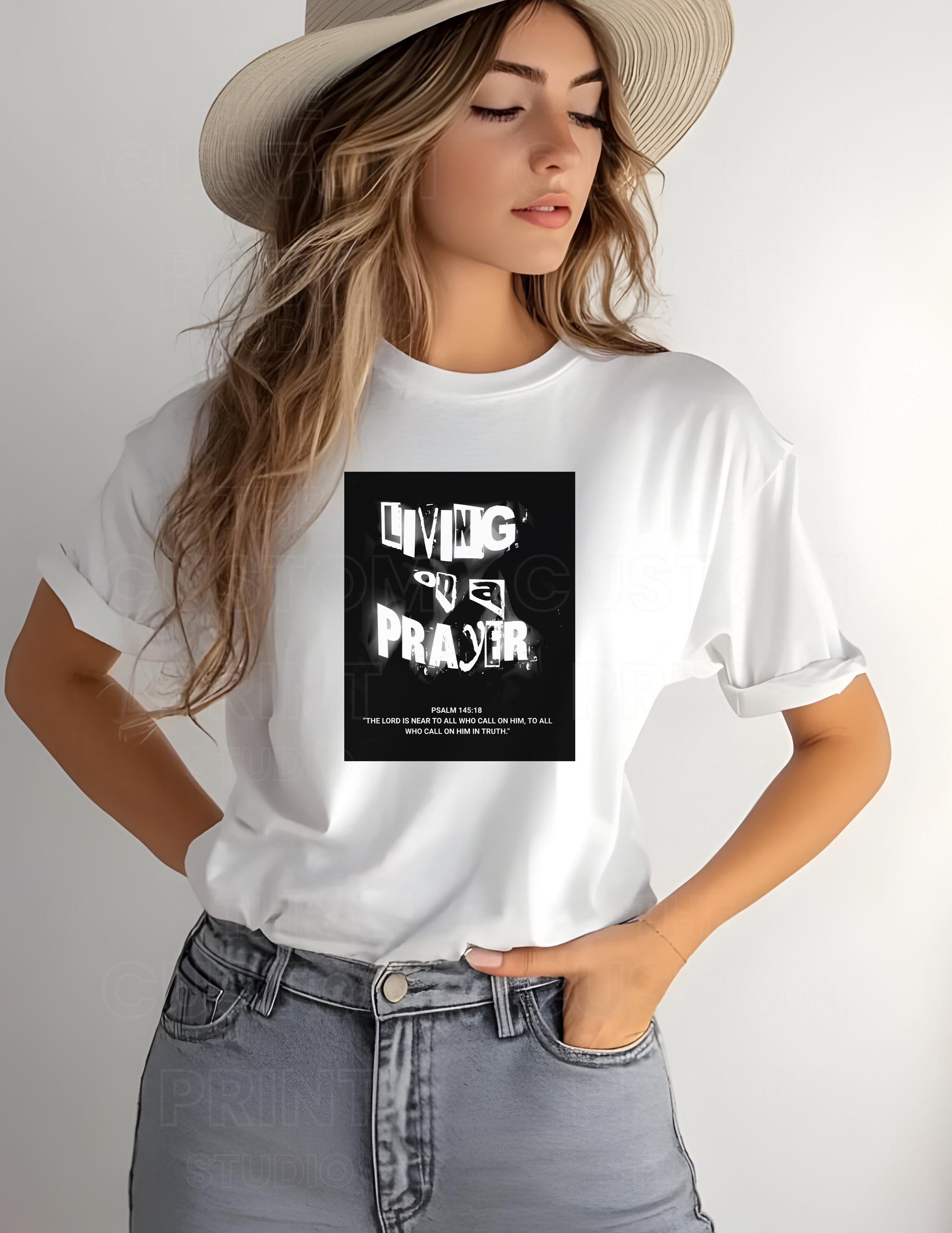Living on a Prayer T-Shirt – Grunge Christian Rock Tee, Psalm 145:18 Graphic Shirt