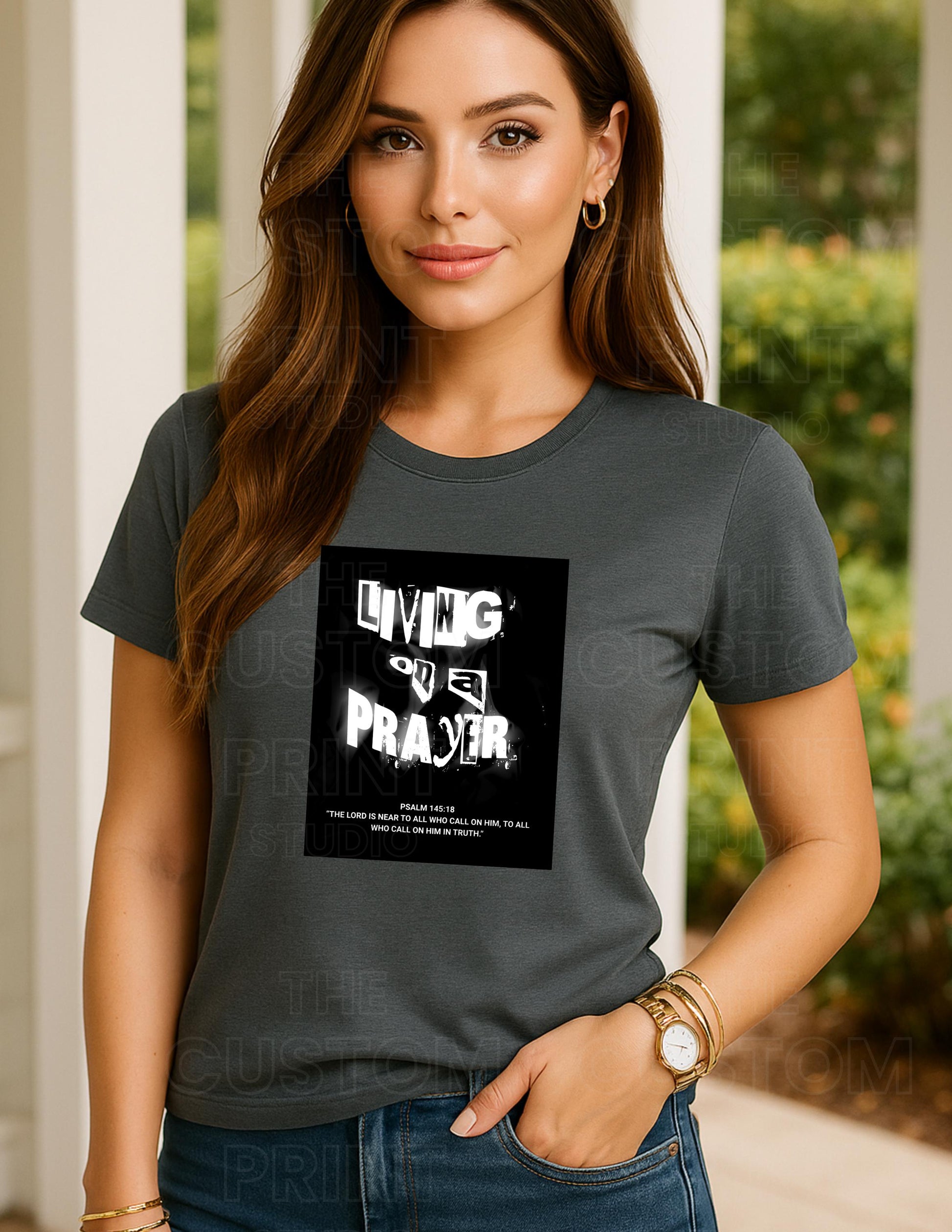 Living on a Prayer T-Shirt – Grunge Christian Rock Tee, Psalm 145:18 Graphic Shirt