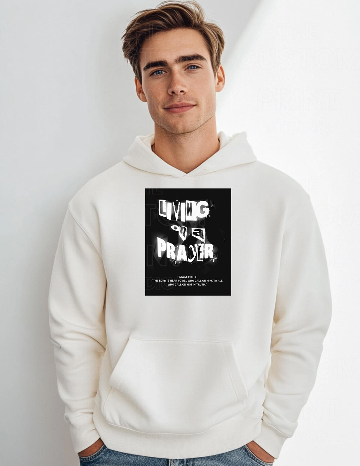 Living on a Prayer Hoodie – Christian Rock Psalm 145:18 Grunge Style