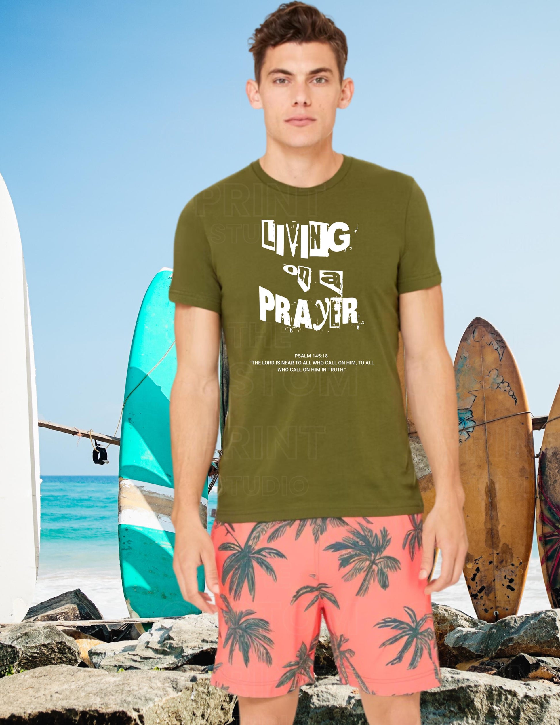 Living on a Prayer Grunge T-Shirt: Psalm 145 Christian Rock Tee