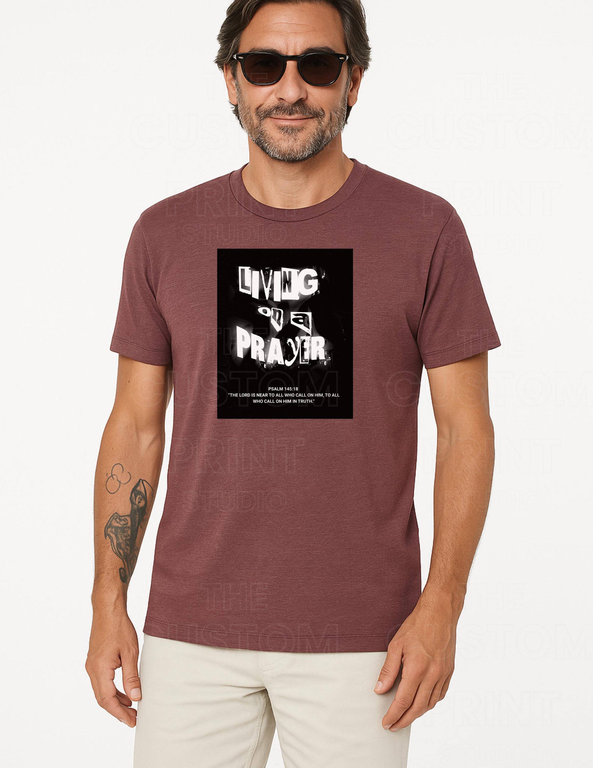 Living on a Prayer T-Shirt – Grunge Faith Rock Tee, Psalm 145