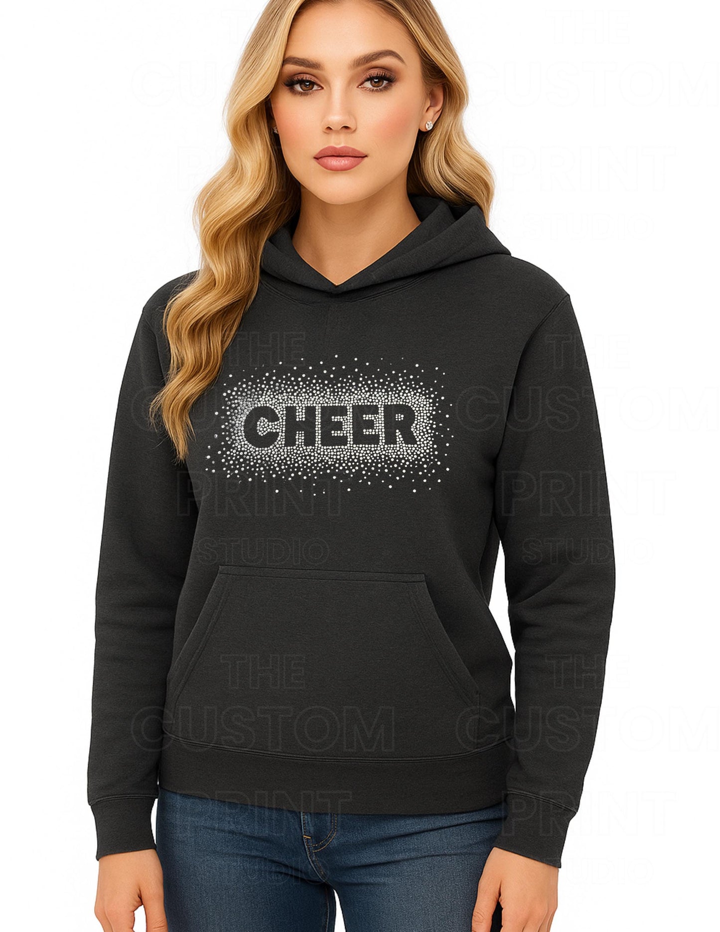 Cheer Rhinestone Hoodie – Sparkly Cheerleading Gift, Spirit Squad Apparel, Gift for Her