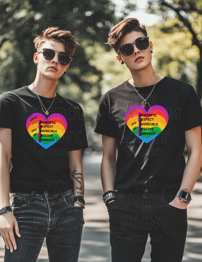 Pride Rainbow Heart T-Shirt: Personalized Vacation Keepsake, Bella Canvas Unisex Tee