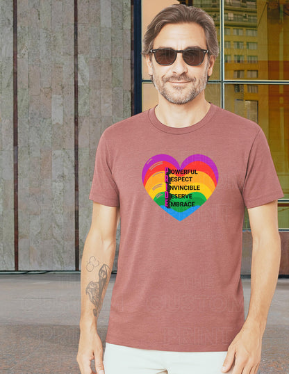 Pride Rainbow Heart T-Shirt: Personalized Vacation Keepsake, Bella Canvas Unisex Tee