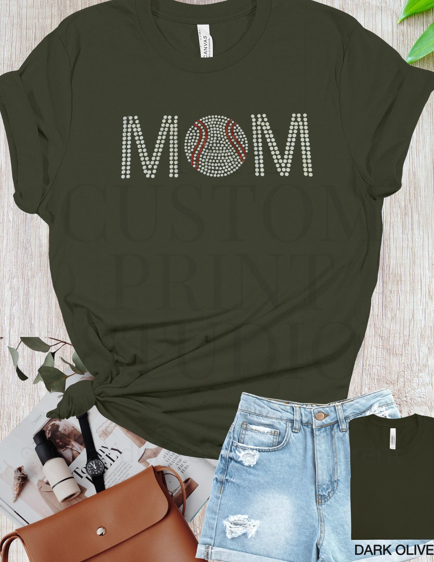 Baseball Mom Rhinestone T-Shirt: Sparkly Baseball Mom Tee - Spirit Squad Apparel Birthday Gift