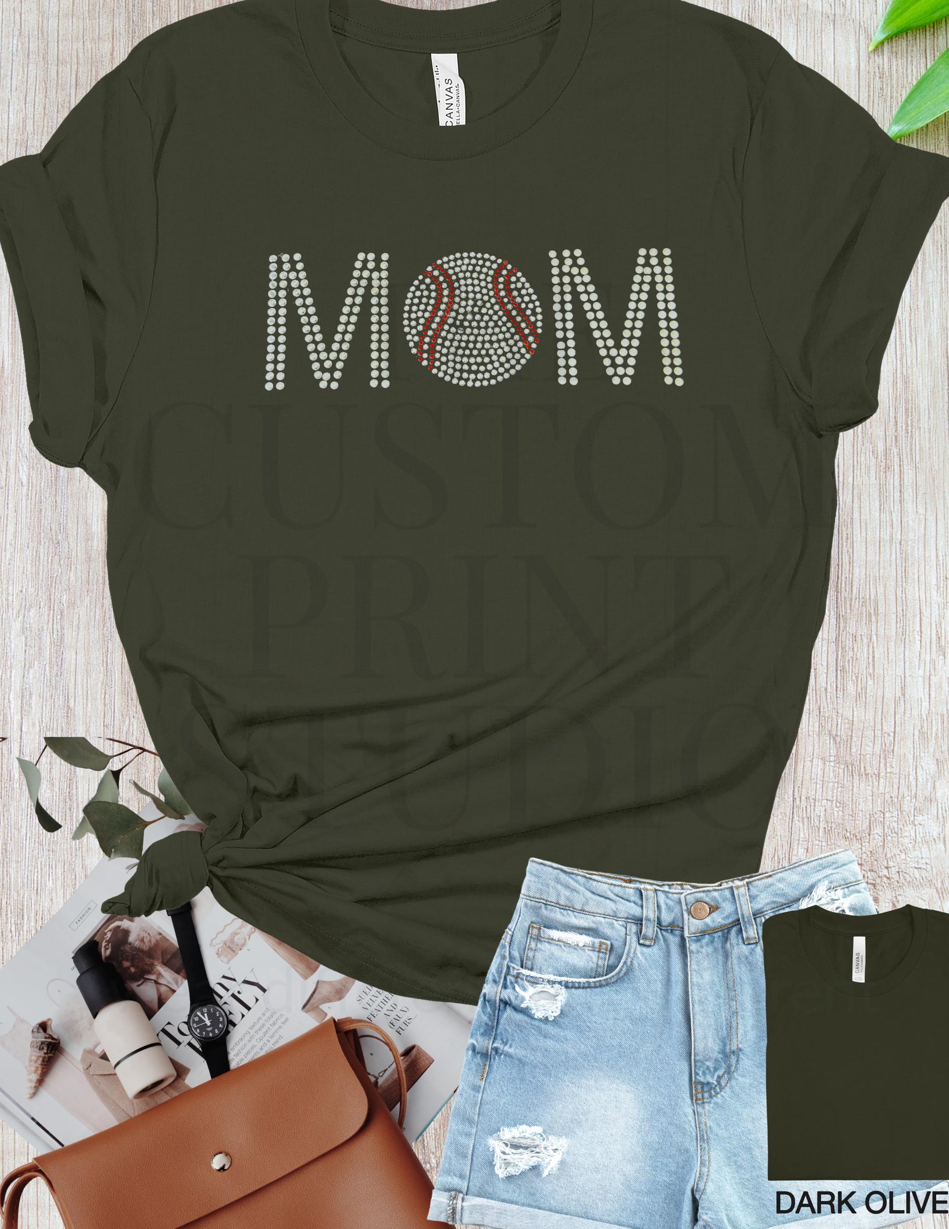 Baseball Mom Rhinestone T-Shirt: Sparkly Baseball Mom Tee - Spirit Squad Apparel Birthday Gift