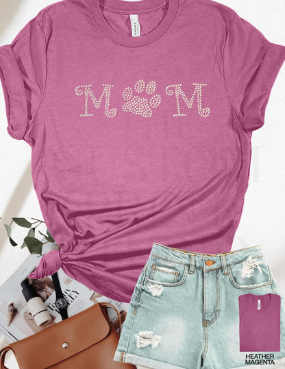 Rhinestone Dog Mom Shirt: Sparkly Paw Print Tee, Pet Lover Gift Birthday Gift