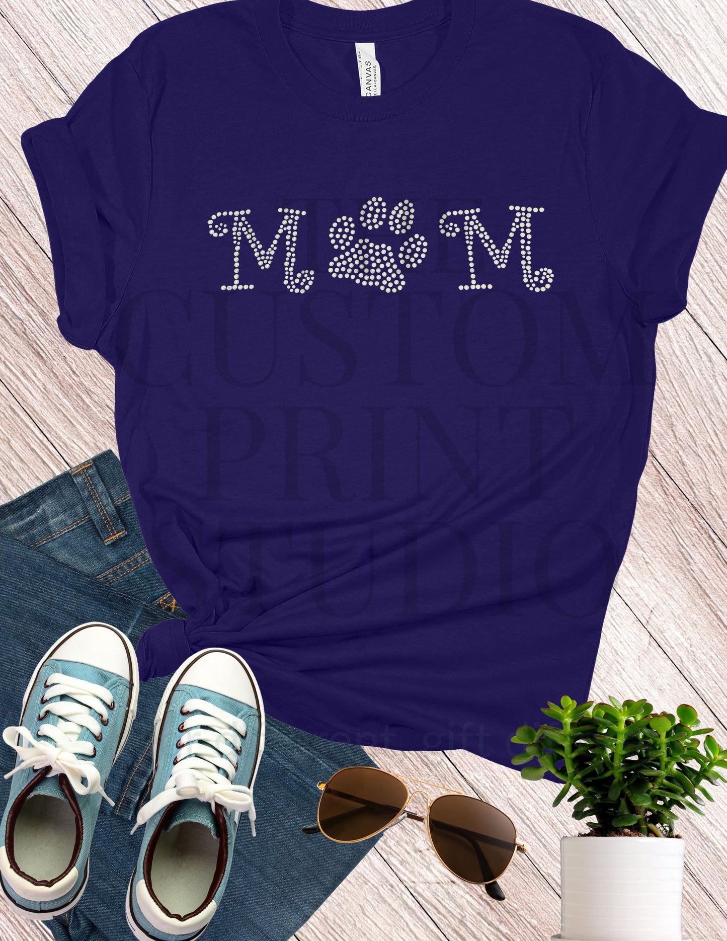 Rhinestone Dog Mom Shirt: Sparkly Paw Print Tee, Pet Lover Gift Birthday Gift