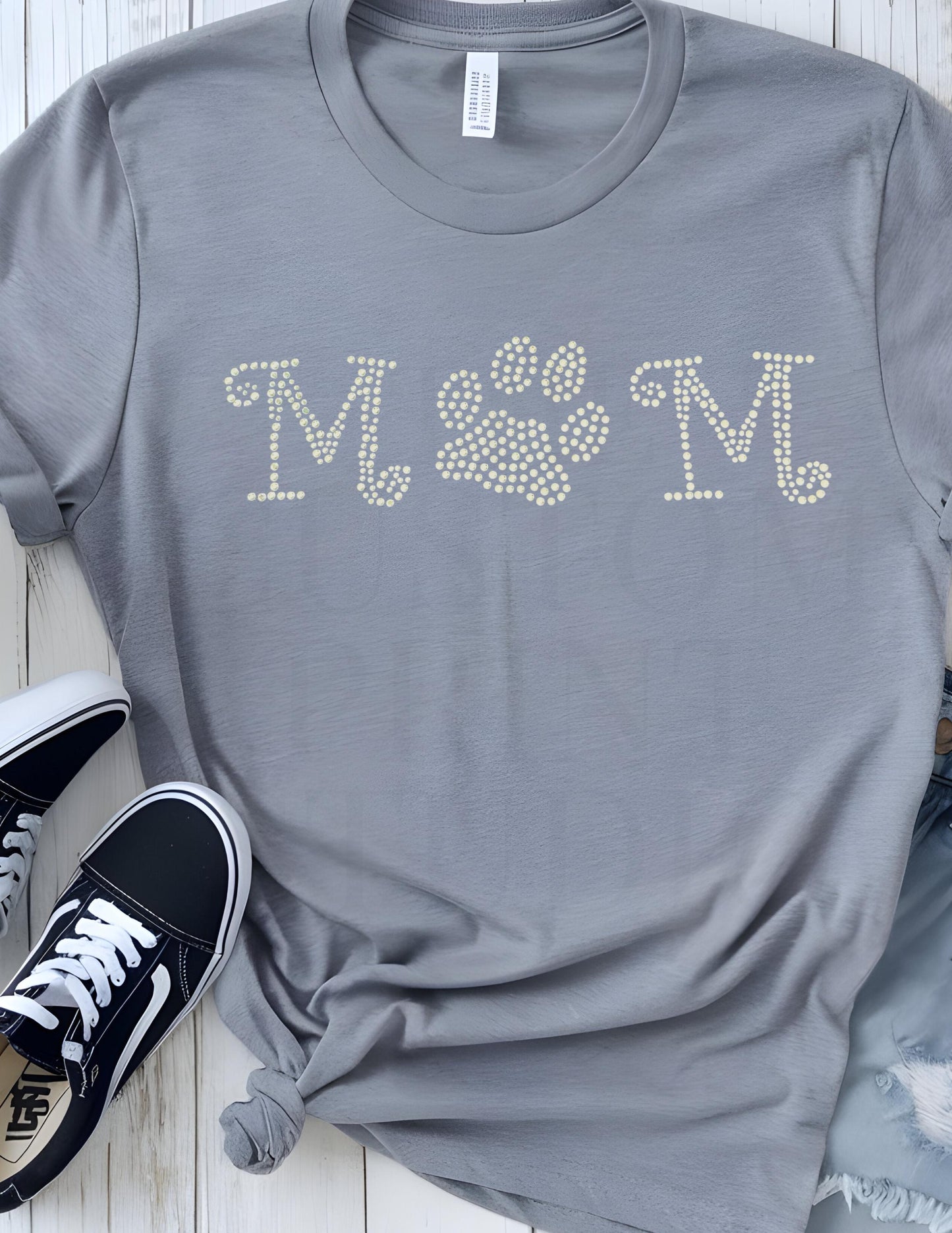 Rhinestone Dog Mom Shirt: Sparkly Paw Print Tee, Pet Lover Gift Birthday Gift
