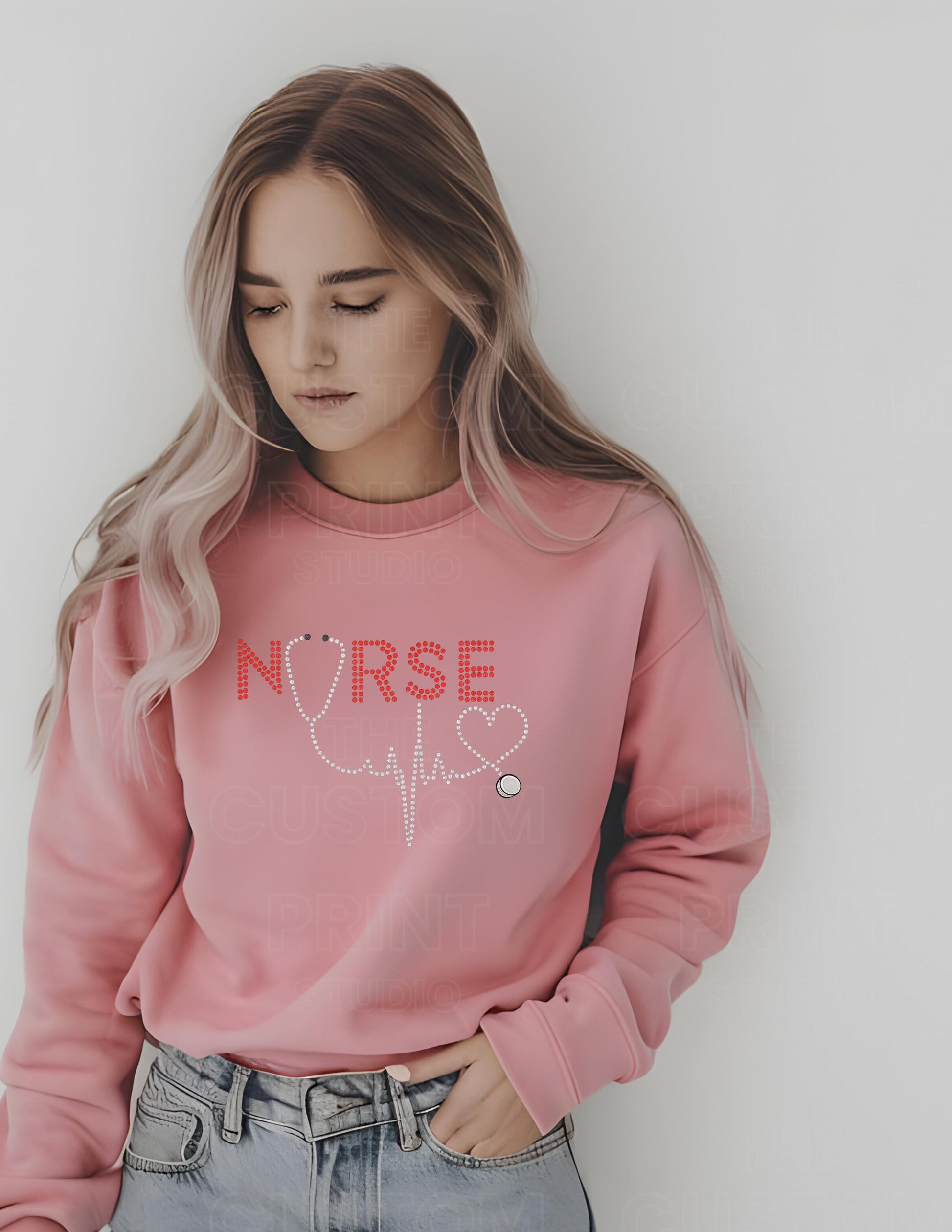 Rhinestone Nurse Sweatshirt: Stethoscope Heartbeat, Nurses, Nurse Student, School Nurse, NICU Nurse, Cardiology Nurse, RN, Nurse Practioner