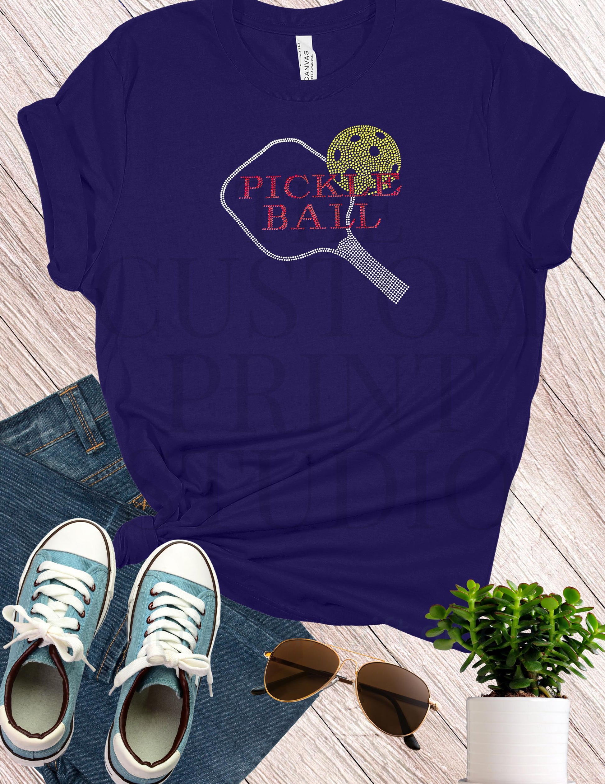 Rhinestone Pickleball Paddle Shirt: Red & Silver Bling Tee Gift for Her