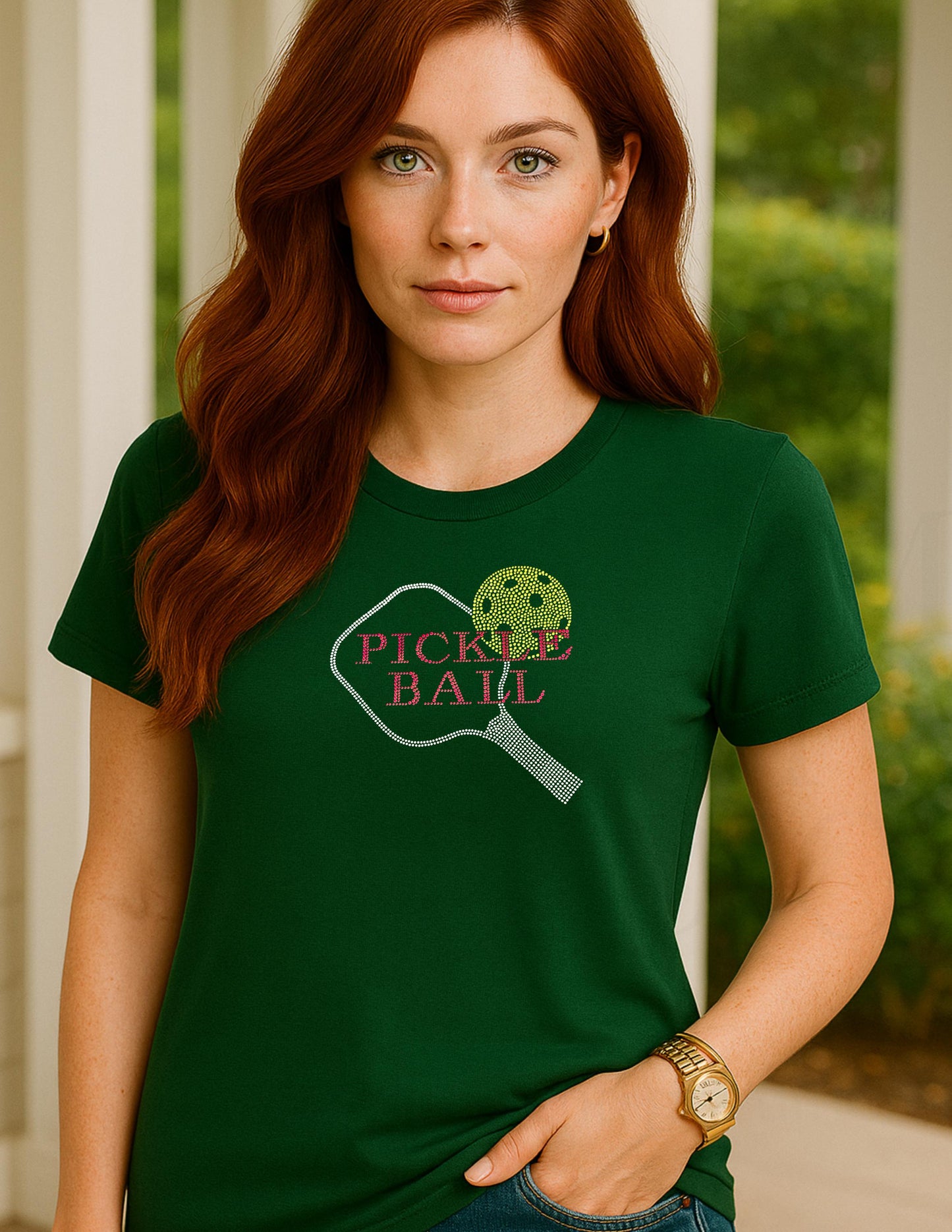 Rhinestone Pickleball Paddle Shirt: Red & Silver Bling Tee Gift for Her