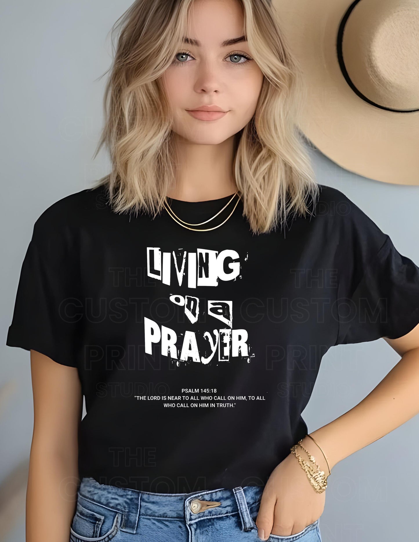 Living on a Prayer T-Shirt: Christian Rock Grunge Faith Tee, Psalm 145 Print