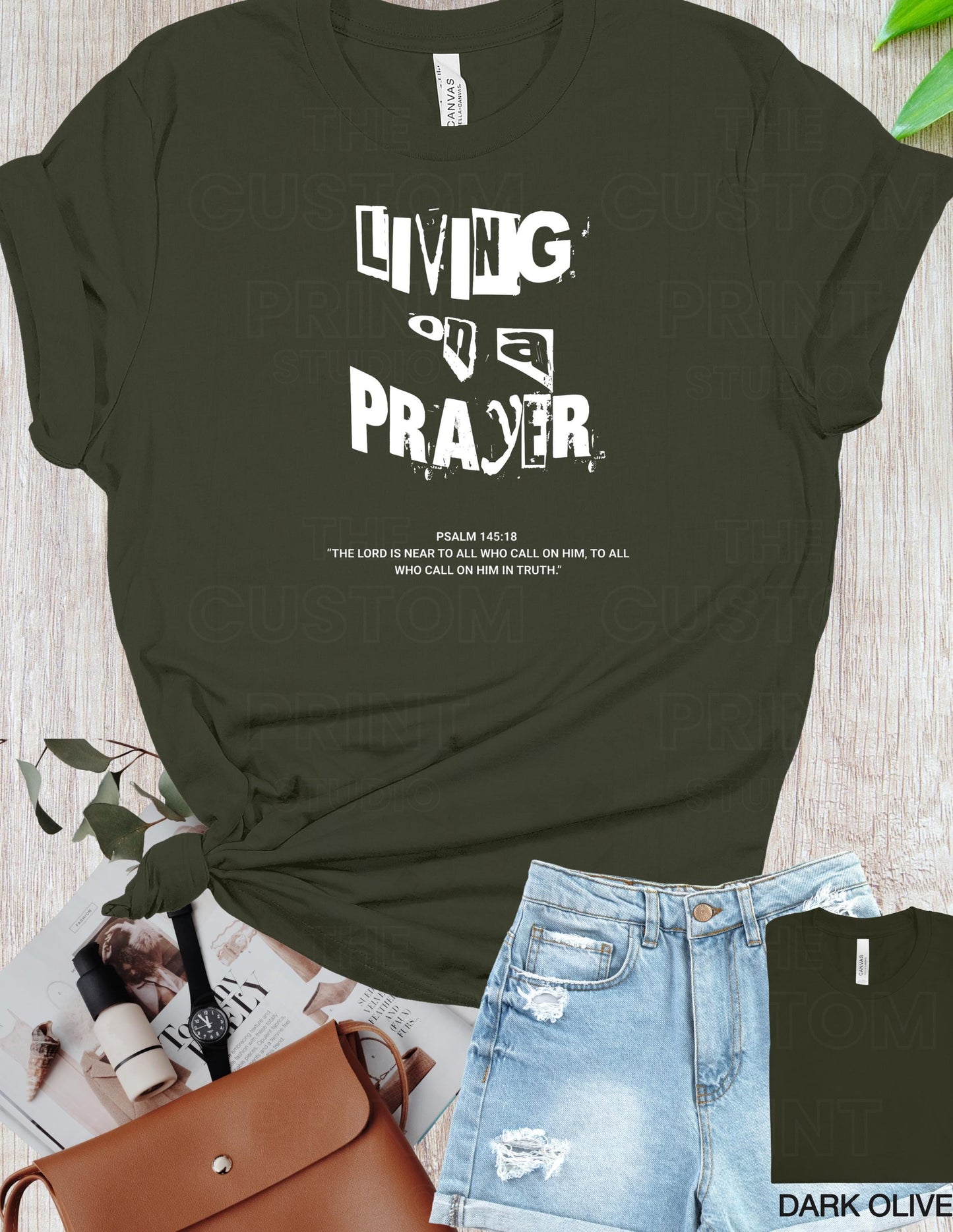 Living on a Prayer T-Shirt: Christian Rock Grunge Faith Tee, Psalm 145 Print