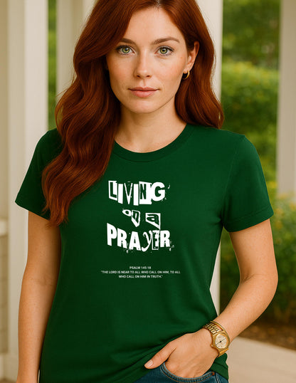 Living on a Prayer T-Shirt: Christian Rock Grunge Faith Tee, Psalm 145 Print