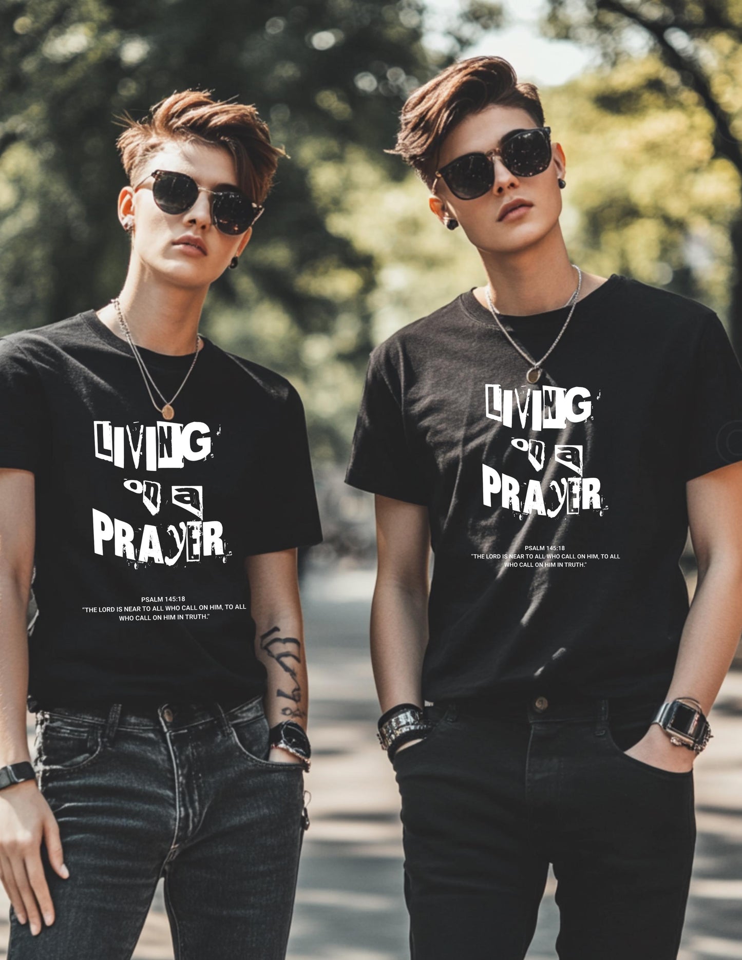 Living on a Prayer T-Shirt: Christian Rock Grunge Faith Tee, Psalm 145 Print