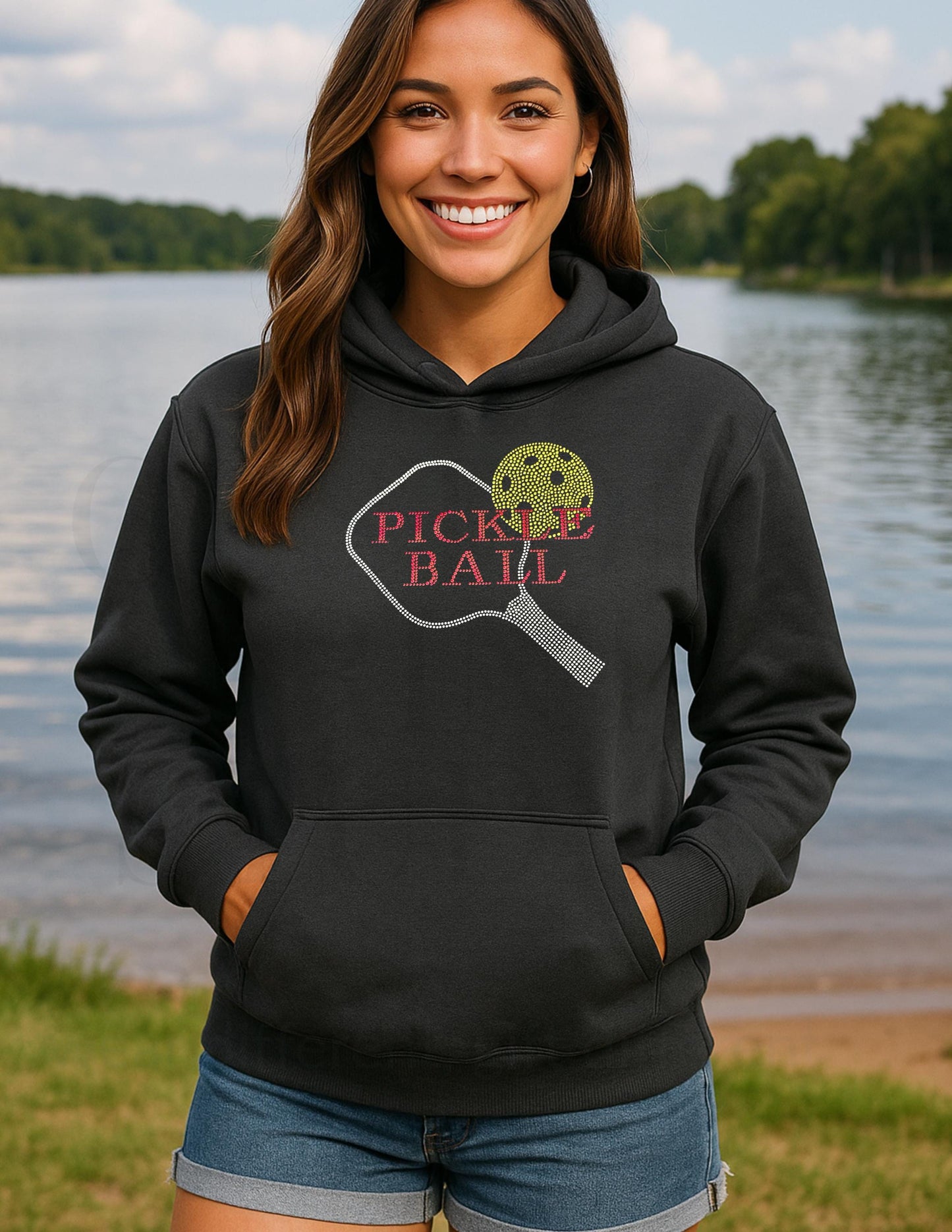 Rhinestone Pickleball Paddle Hoodie: Red & Silver Design - Game Day Sweater Gift for Her