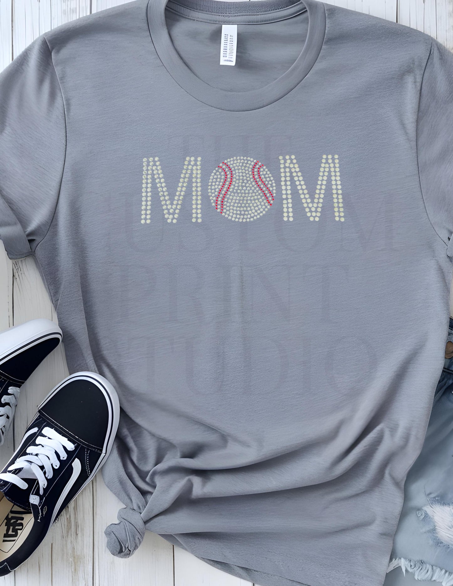 Baseball Mom Rhinestone T-Shirt: Sparkly Baseball Mom Tee - Spirit Squad Apparel Birthday Gift