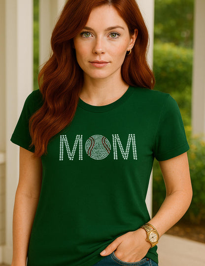 Baseball Mom Rhinestone T-Shirt: Sparkly Baseball Mom Tee - Spirit Squad Apparel Birthday Gift