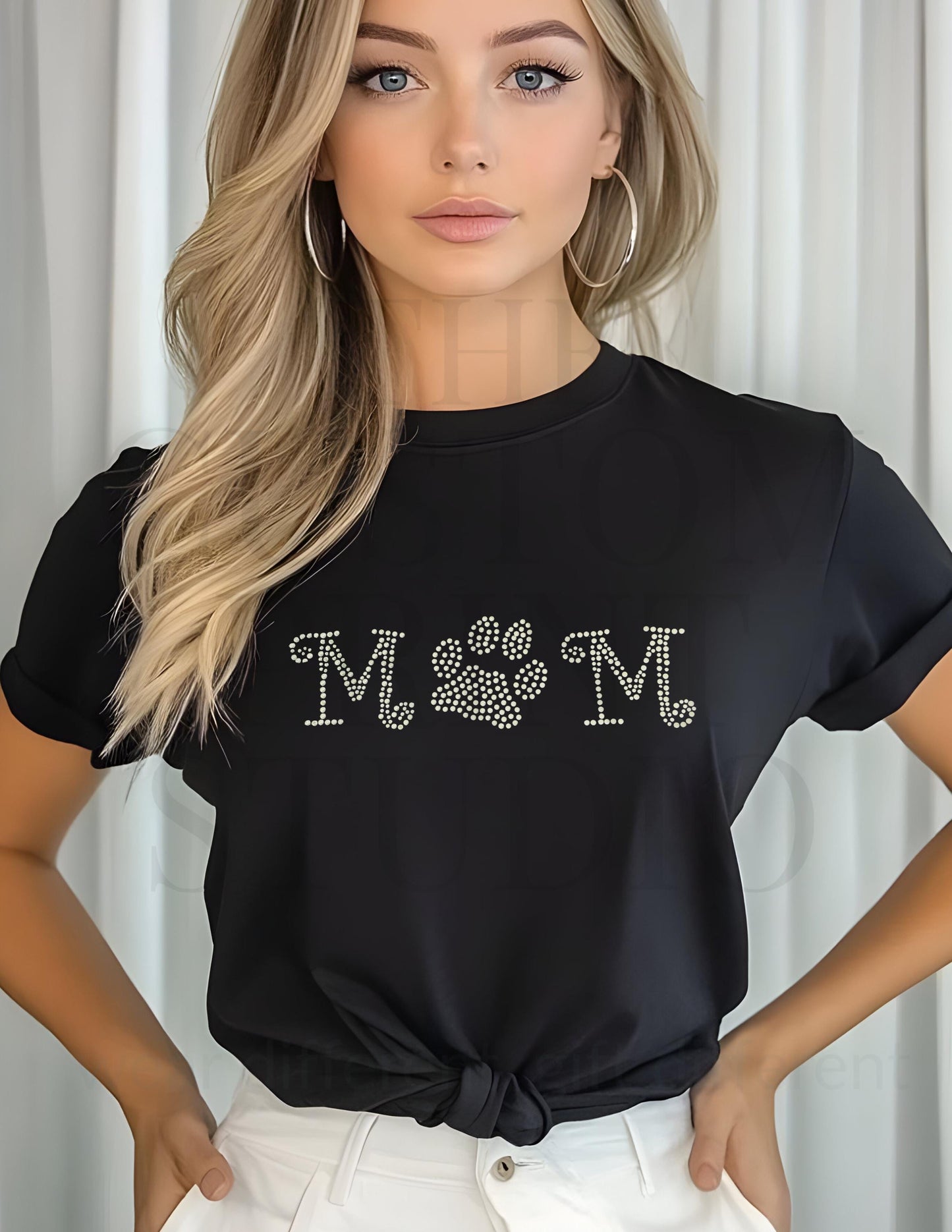 Rhinestone Dog Mom Shirt: Sparkly Paw Print Tee, Pet Lover Gift Birthday Gift