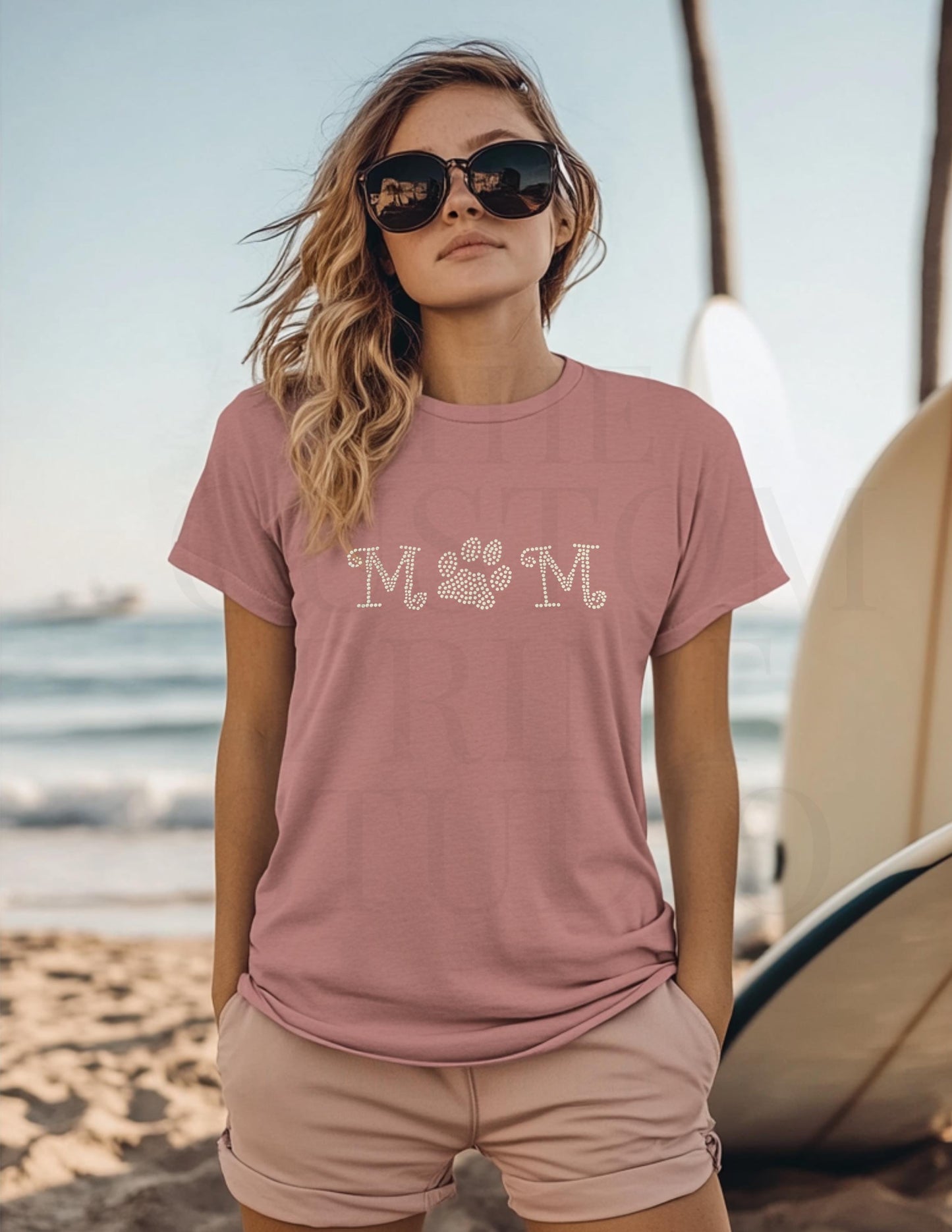 Rhinestone Dog Mom Shirt: Sparkly Paw Print Tee, Pet Lover Gift Birthday Gift