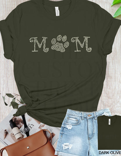 Rhinestone Dog Mom Shirt: Sparkly Paw Print Tee, Pet Lover Gift Birthday Gift
