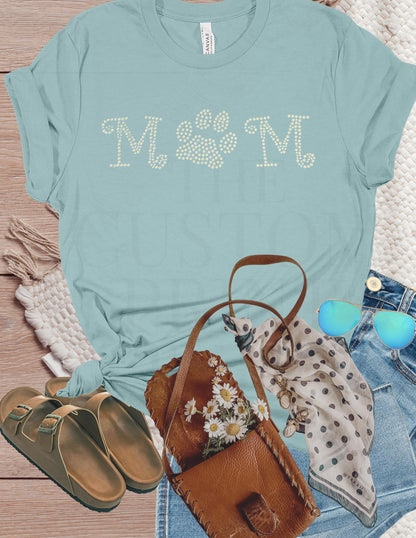 Rhinestone Dog Mom Shirt: Sparkly Paw Print Tee, Pet Lover Gift Birthday Gift