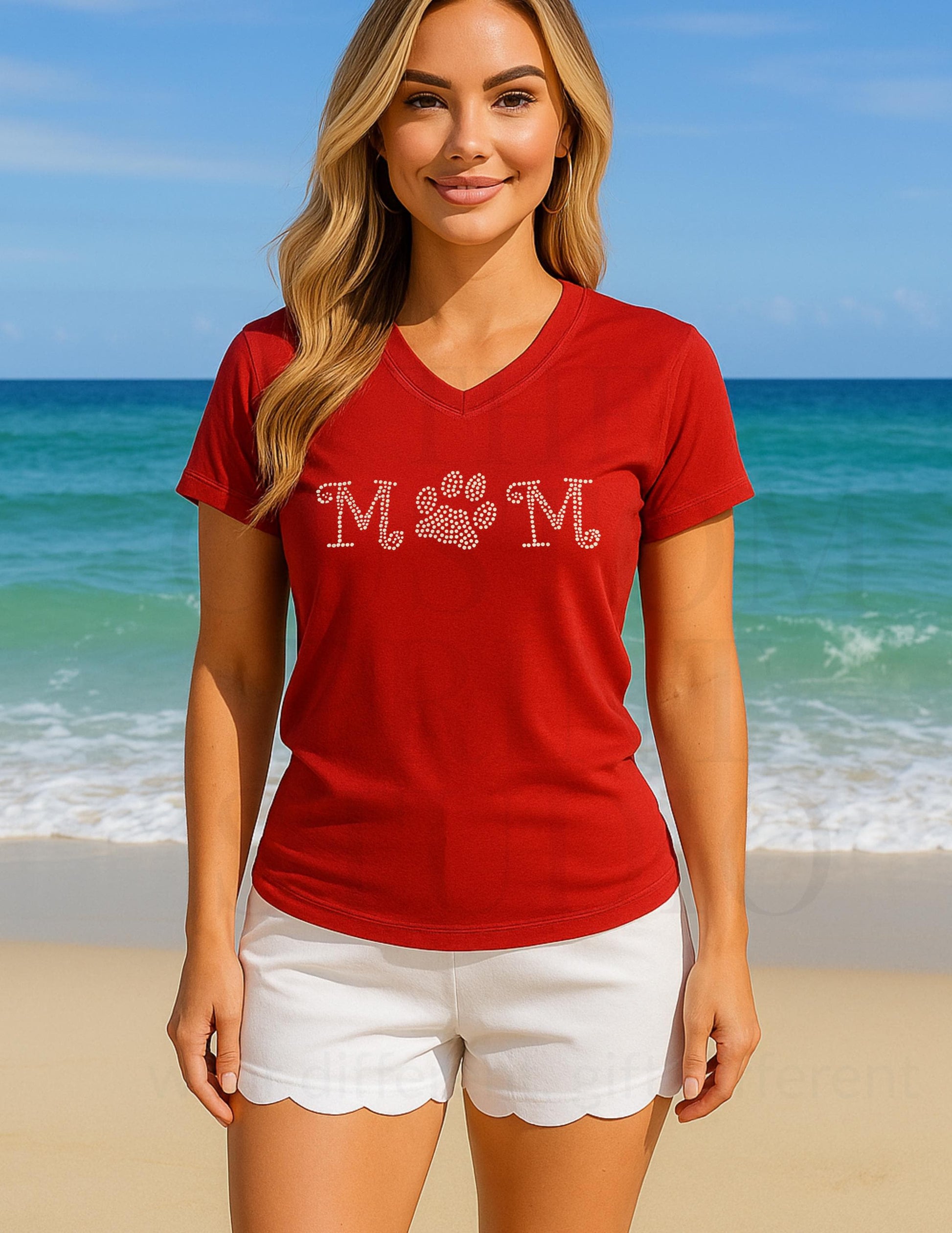 Rhinestone Dog Mom Shirt: Sparkly Paw Print Tee, Pet Lover Gift Birthday Gift