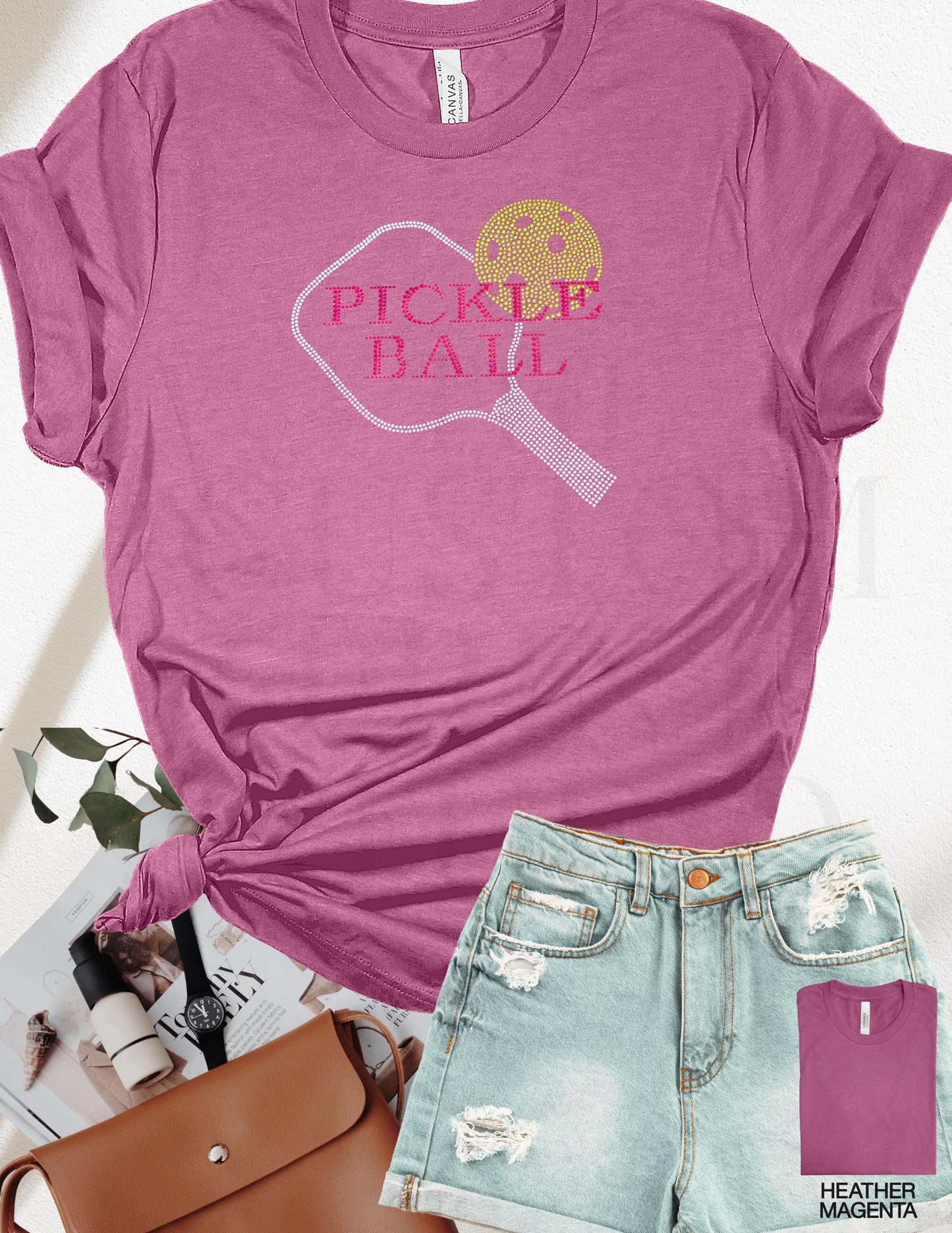 Rhinestone Pickleball Paddle Shirt: Red & Silver Bling Tee Gift for Her