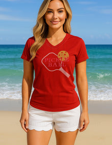Rhinestone Pickleball Paddle Shirt: Red & Silver Bling Tee Gift for Her