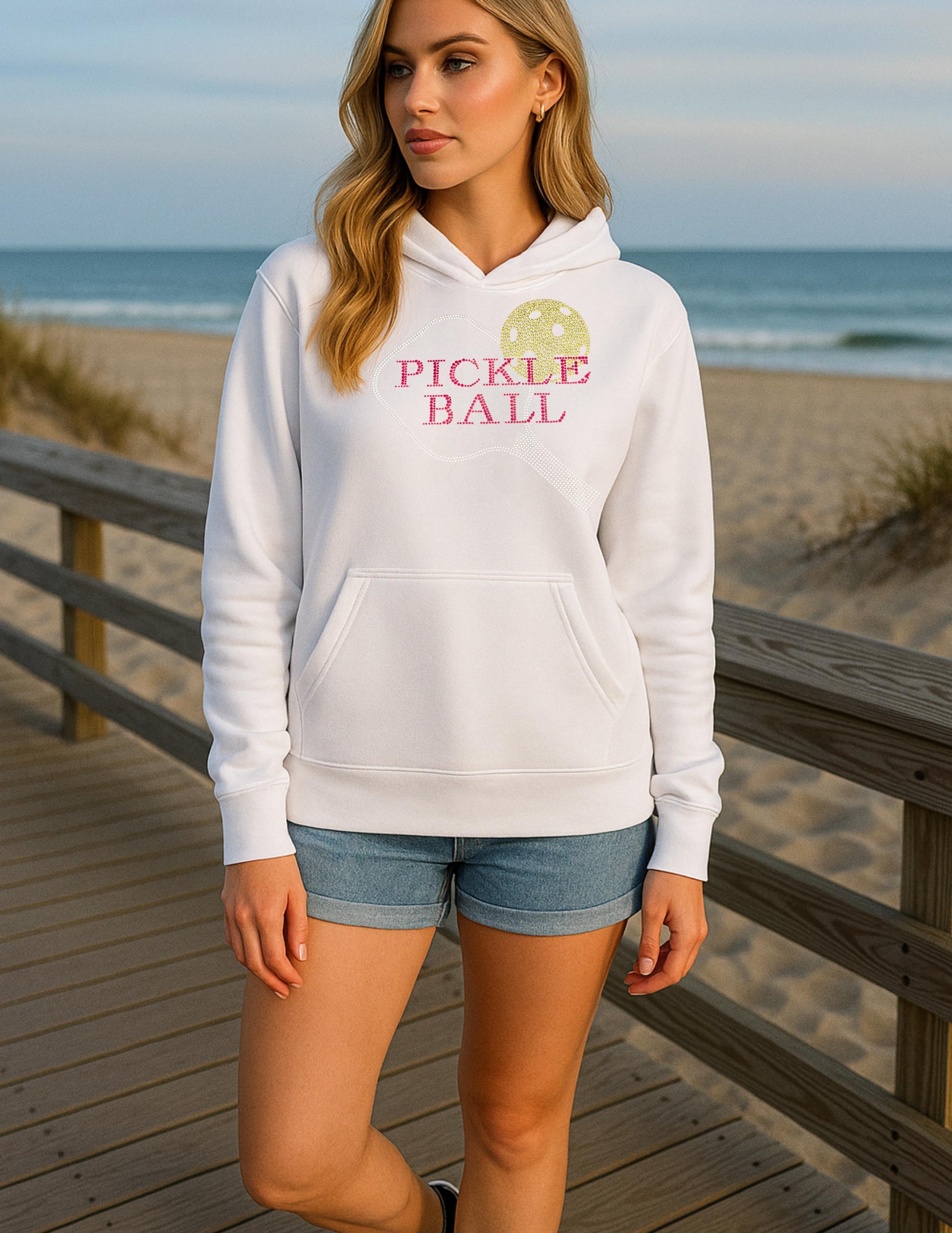 Rhinestone Pickleball Paddle Hoodie: Red & Silver Design - Game Day Sweater Gift for Her