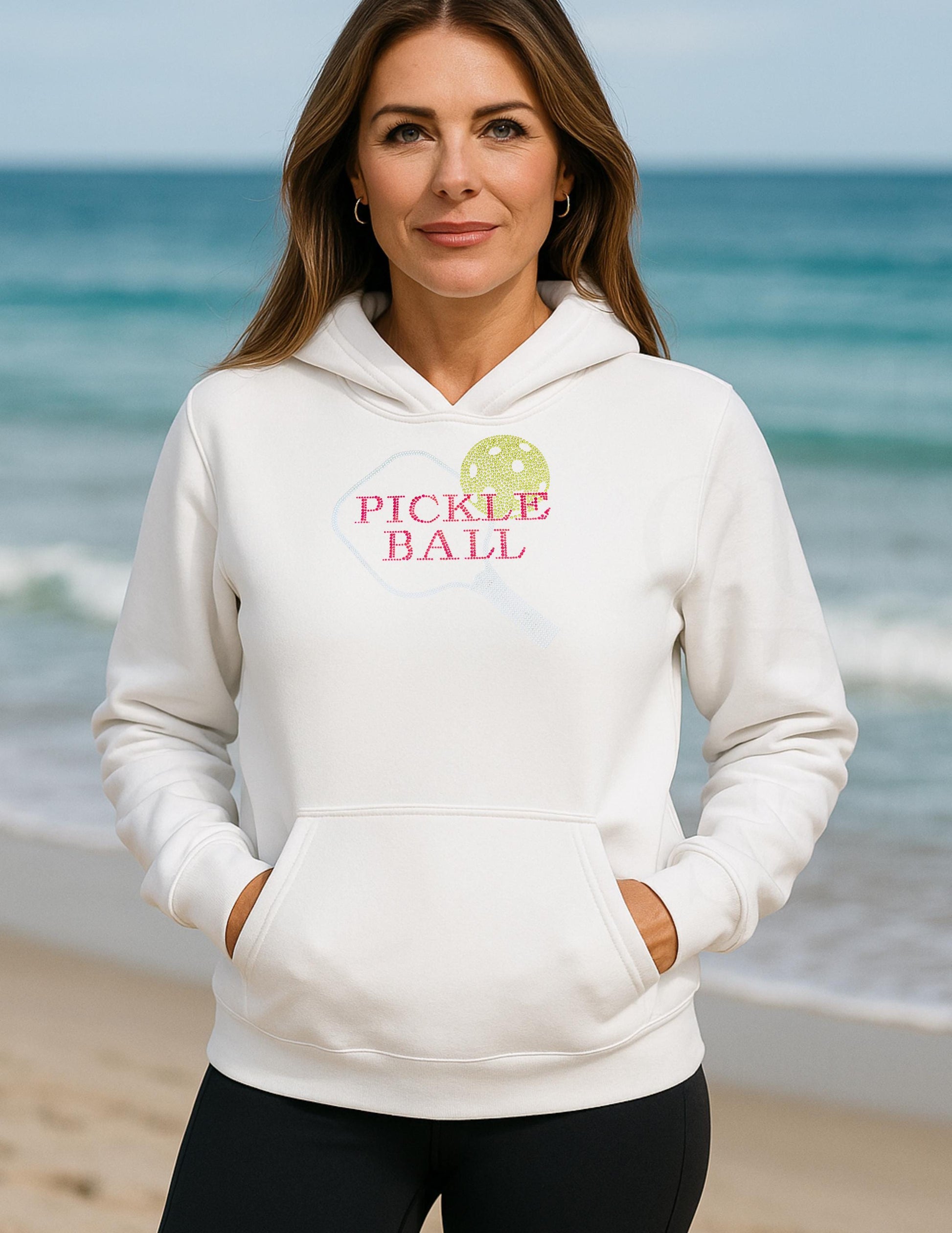 Rhinestone Pickleball Paddle Hoodie: Red & Silver Design - Game Day Sweater Gift for Her