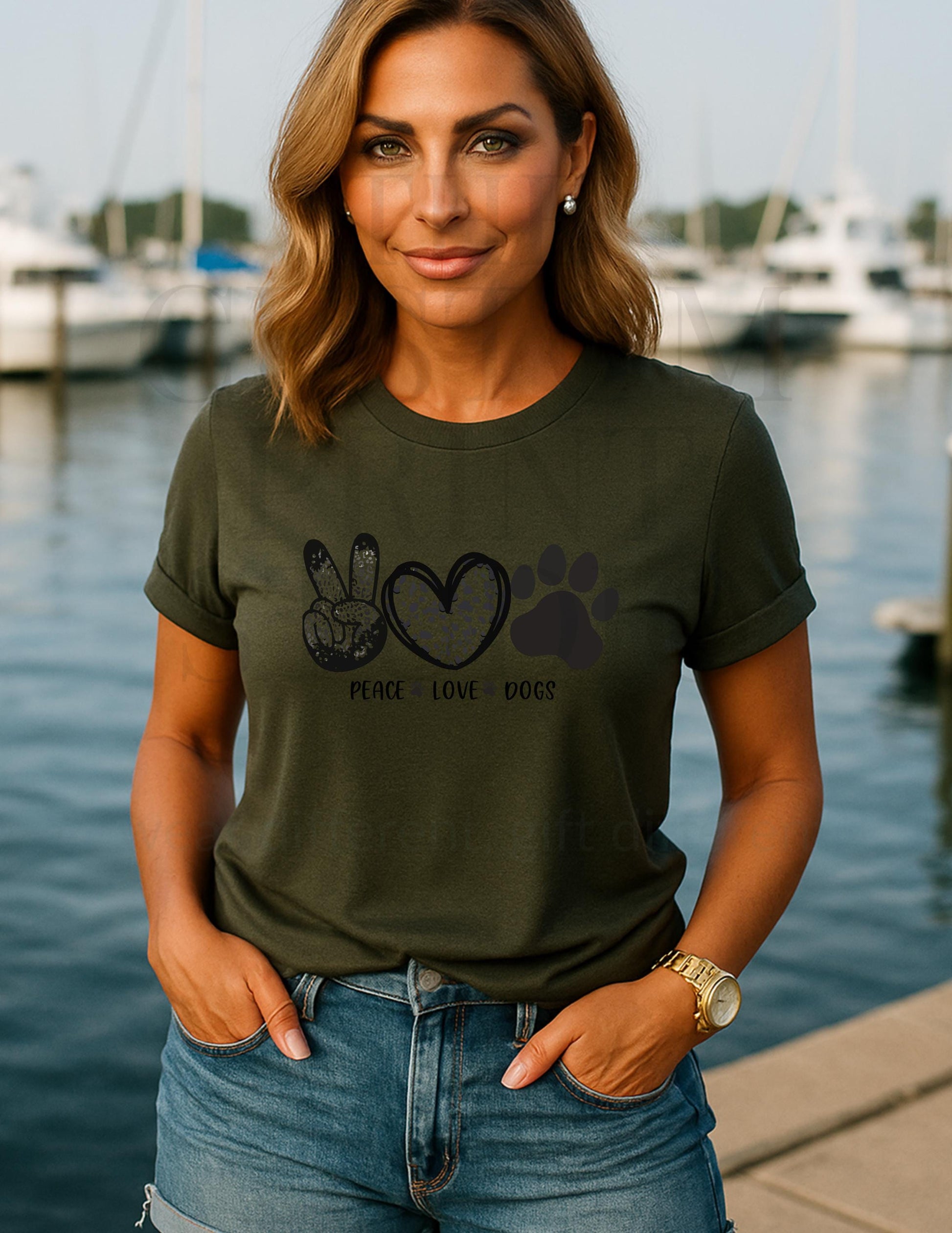 Peace Love Dogs Tee, Paw Print Heart Design (Multiple Colors & Sizes)