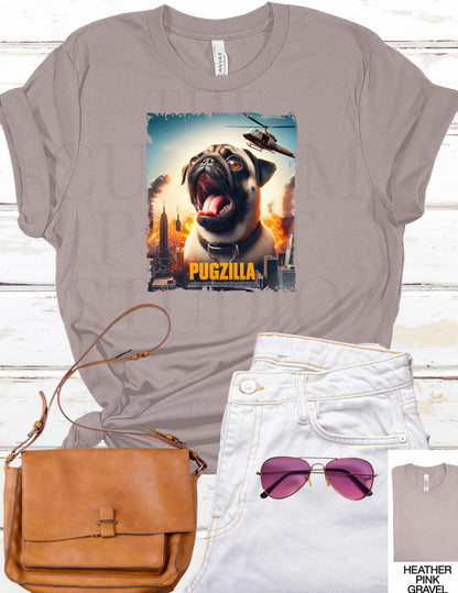 Pugzilla T-Shirt: Funny Retro Godzilla Parody for Dog Lovers Valentines Day Gift