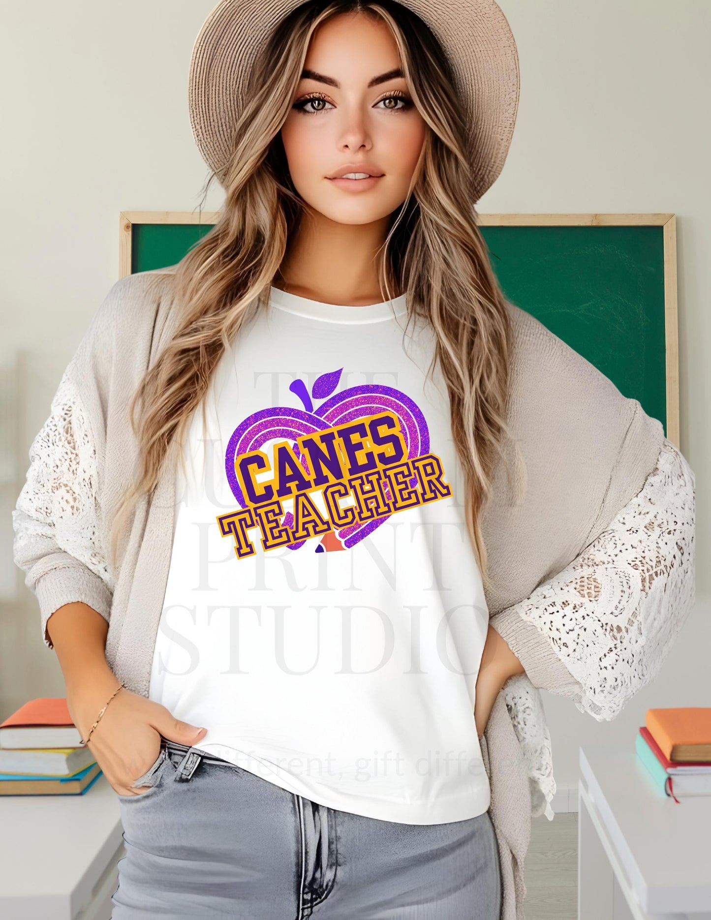 Valentines Day Gift Teacher T-Shirt: Purple Pencil Heart - Cartersville School Spirit, Christmas Gift
