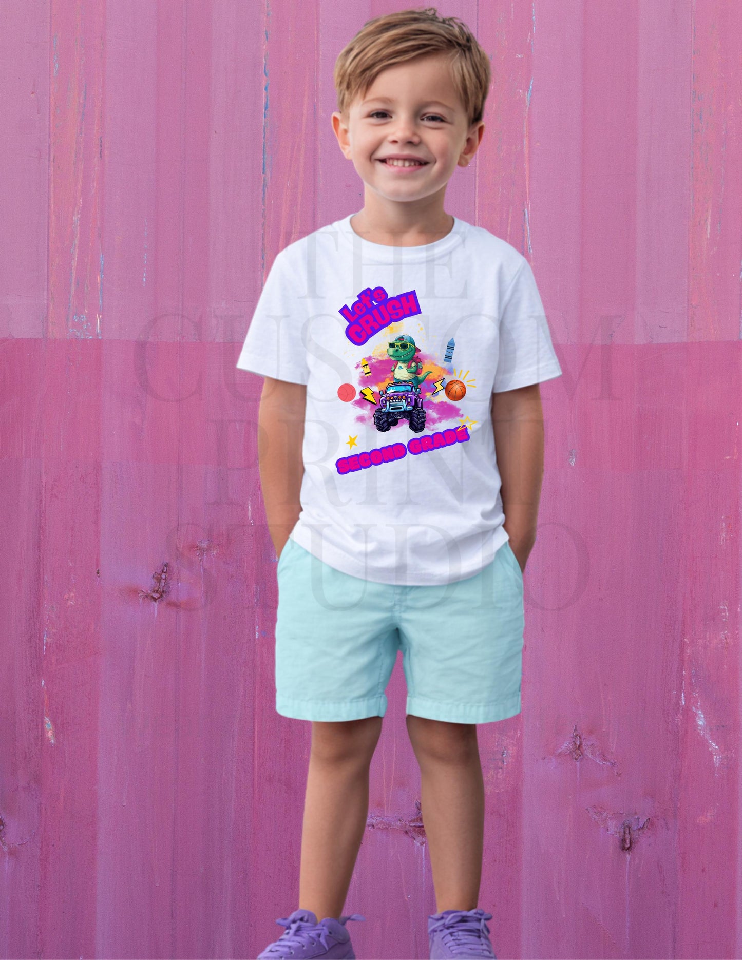 Back to School Dino Shirt - Monster Truck Design, Custom Grade Tee, Valentines Day Gift