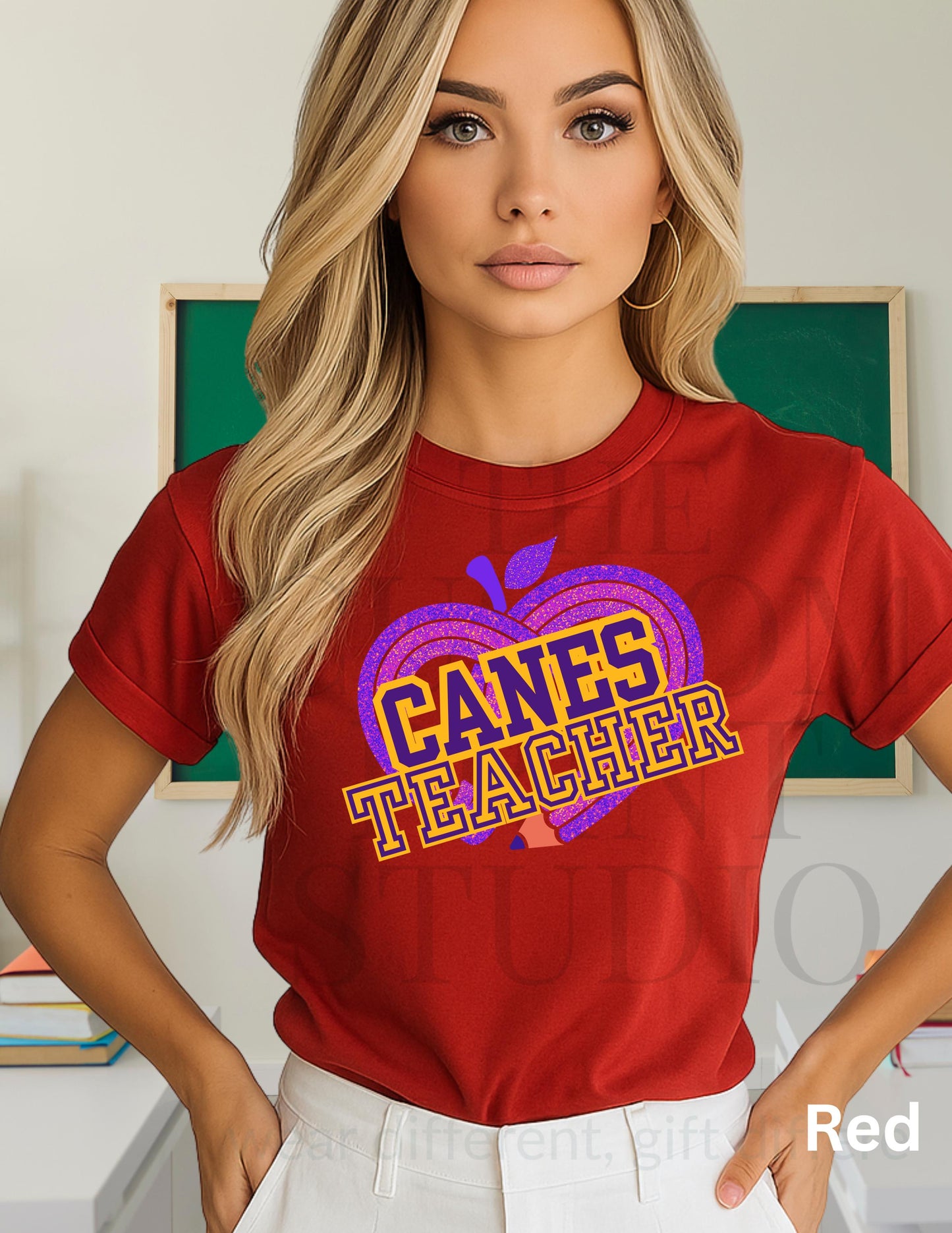 Valentines Day Gift Teacher T-Shirt: Purple Pencil Heart - Cartersville School Spirit, Christmas Gift