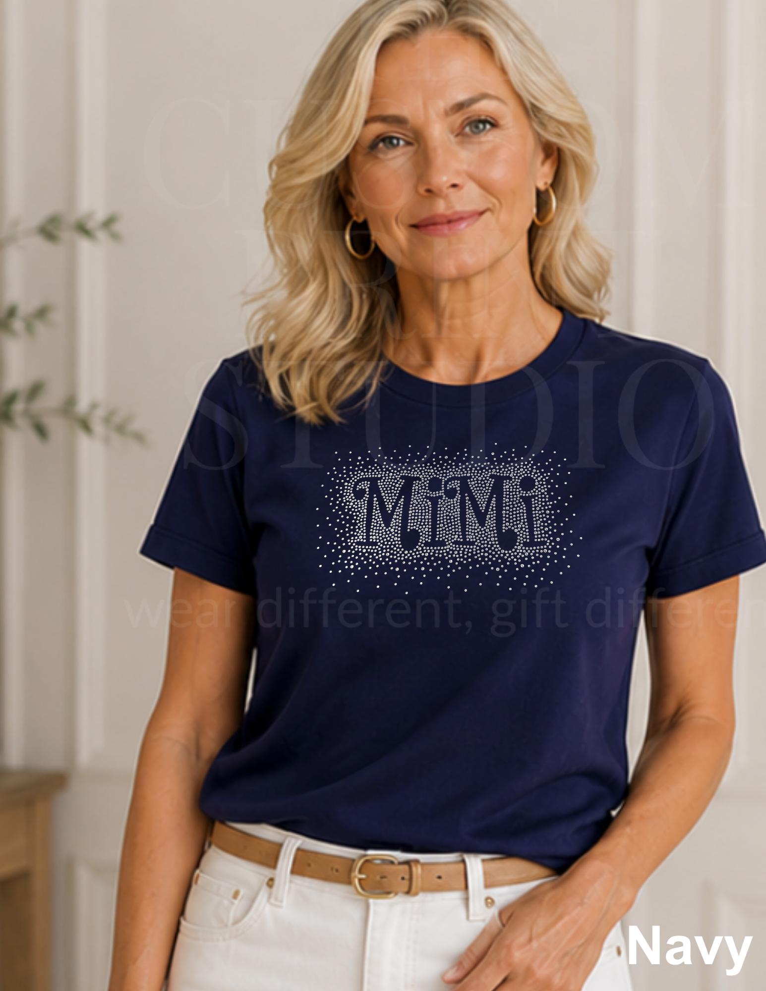 Rhinestone Custom Mimi T-Shirt: Sparkly Grandma Gift, Bella Canvas Vintage Black Tee Mother's Day Gift, Bling Nana Wear