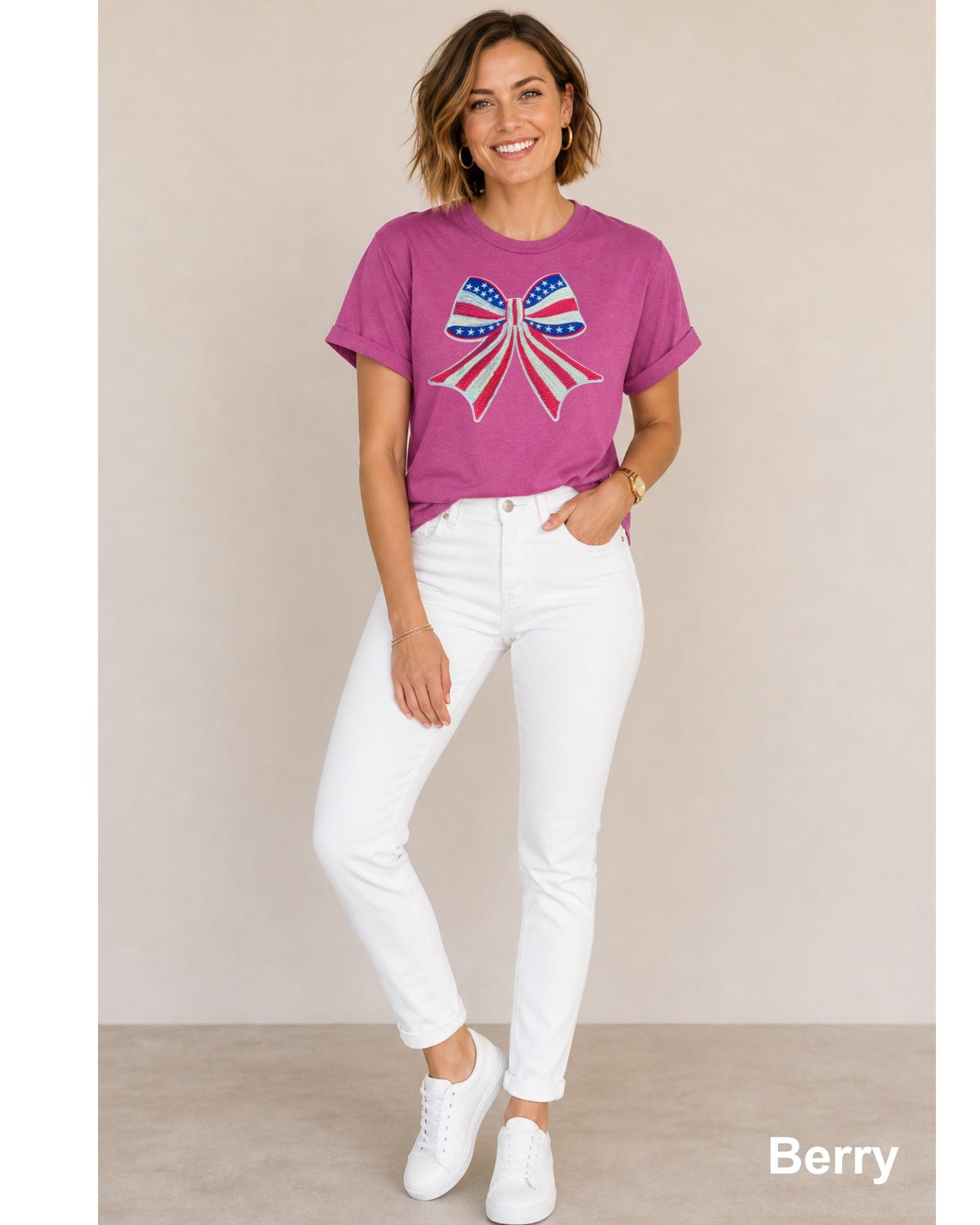 America 250 Celebration, USA Sequin Bow Shirt, Embroidered American Flag Coquette Tee, Patriotic 4th of July Shirt, Summer Tee