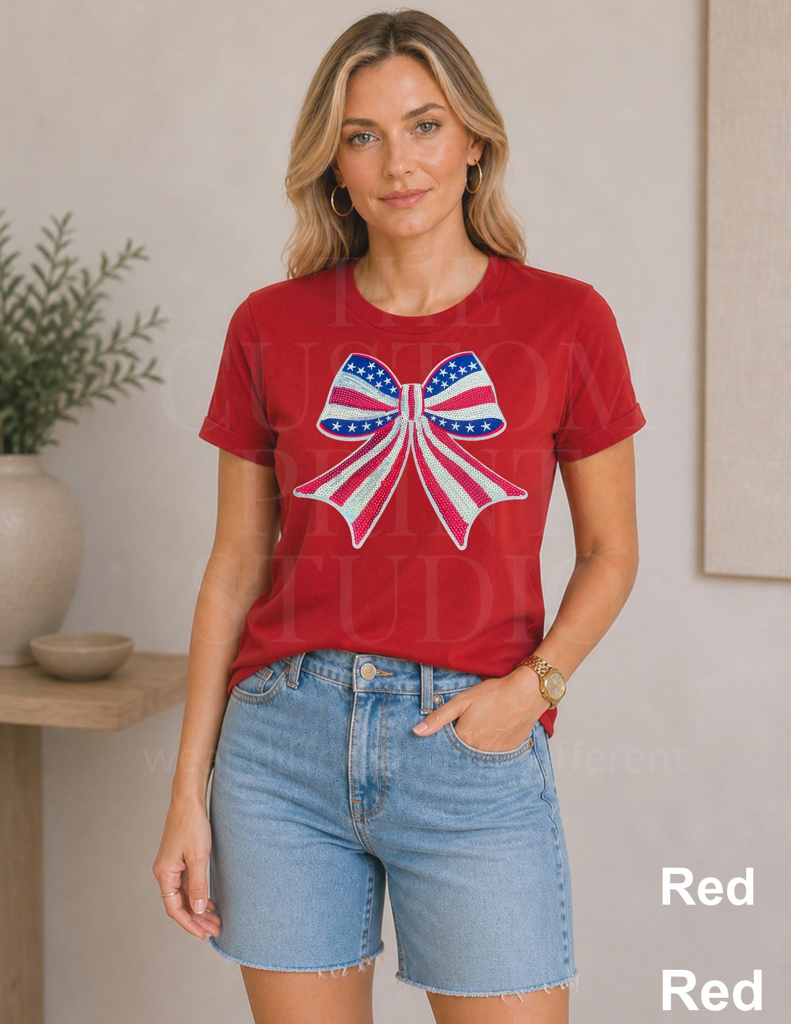 America 250 Celebration, USA Sequin Bow Shirt, Embroidered American Flag Coquette Tee, Patriotic 4th of July Shirt, Summer Tee