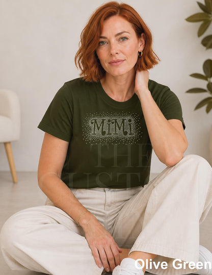 Rhinestone Custom Mimi T-Shirt: Sparkly Grandma Gift, Bella Canvas Vintage Black Tee Mother's Day Gift, Bling Nana Wear