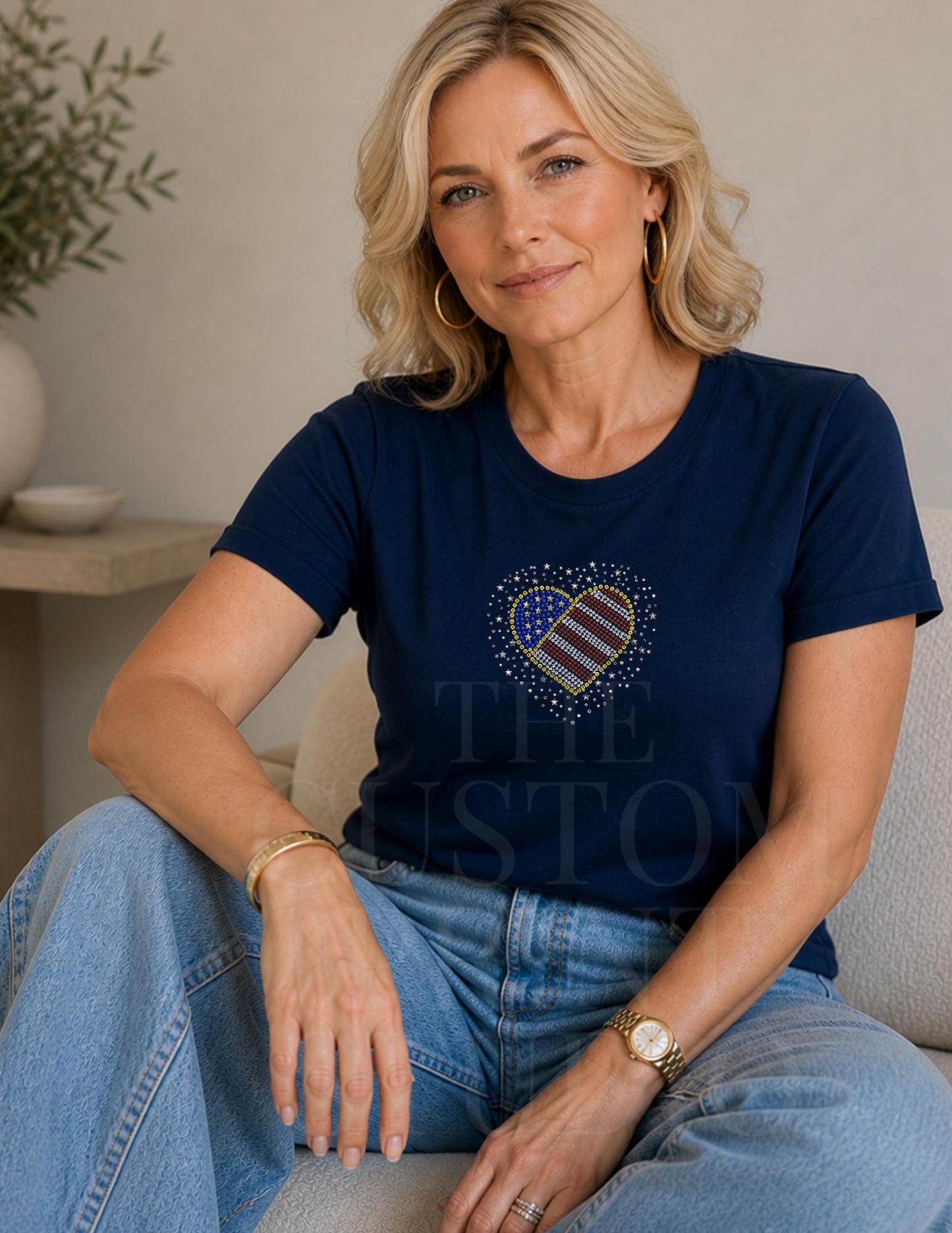 Patriotic Rhinestone Heart Shirt, USA Flag Tee, America 250 Shirt, 4th of July Outfit, Country Concert Tee, Heart USA