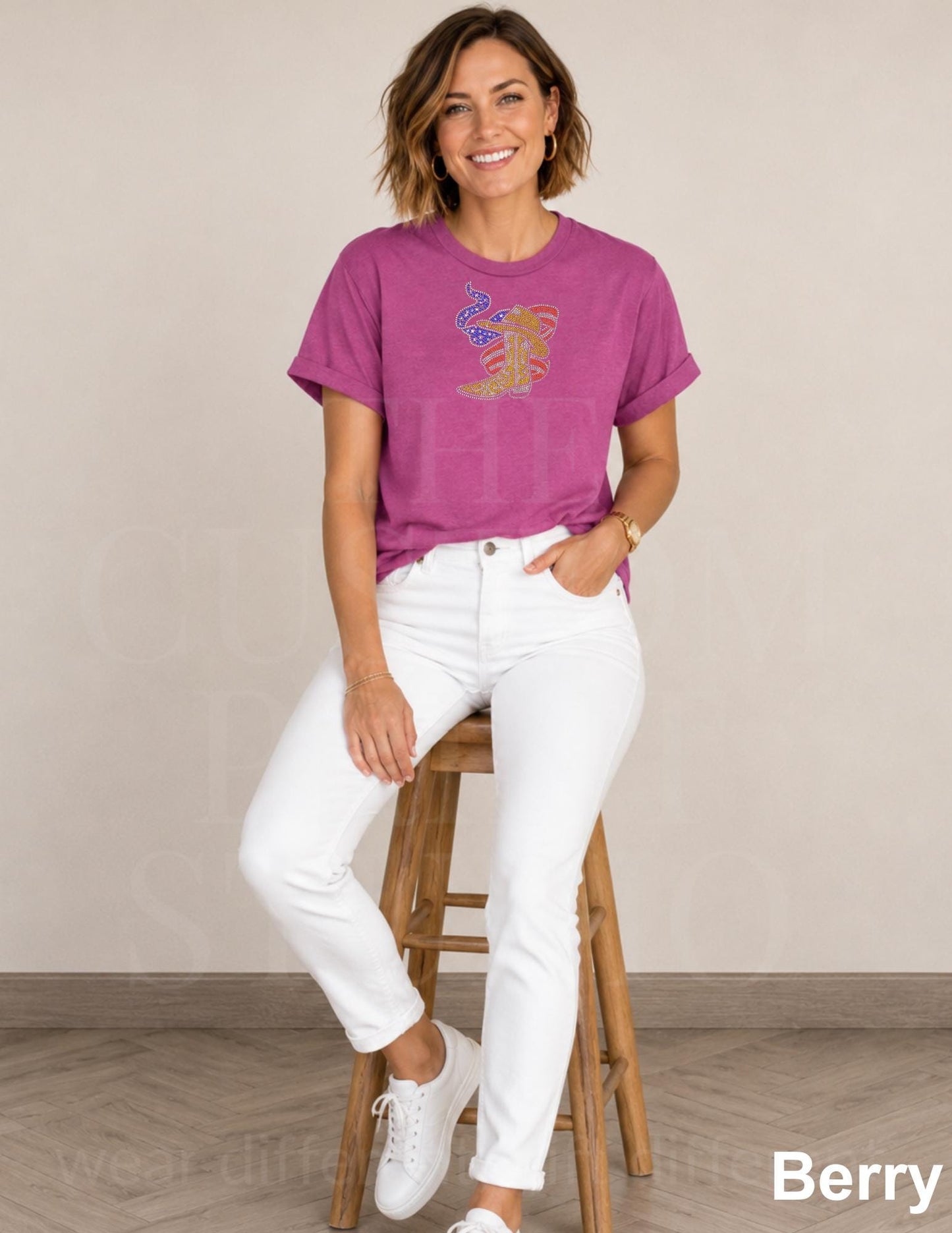 4th of July Rhinestones Shirt, 250th Anniversary 4th of July Tee, Patriotic Bling Shirt, Red White Blue USA, Cowboy Hat, Country Music Lover
