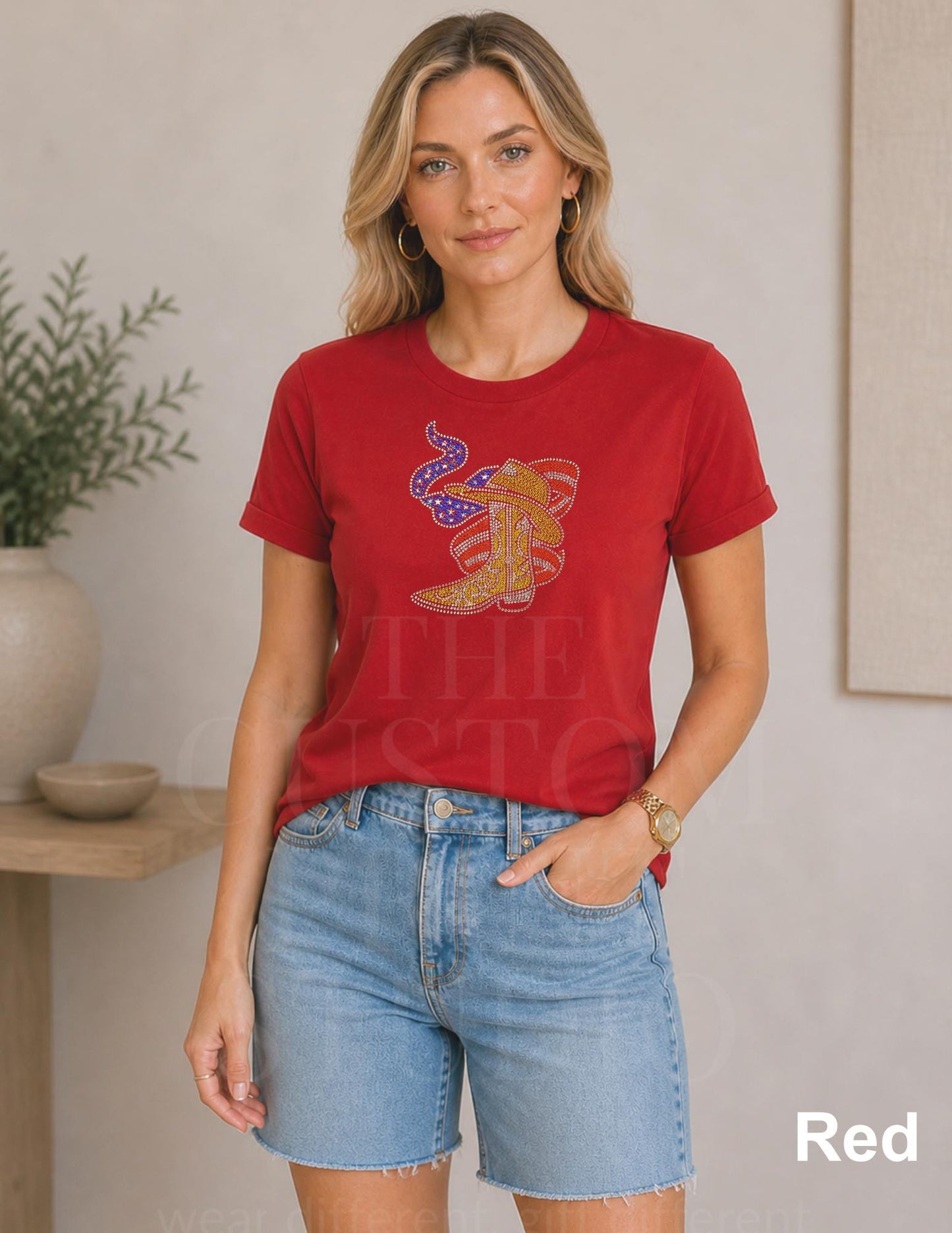 4th of July Rhinestones Shirt, 250th Anniversary 4th of July Tee, Patriotic Bling Shirt, Red White Blue USA, Cowboy Hat, Country Music Lover